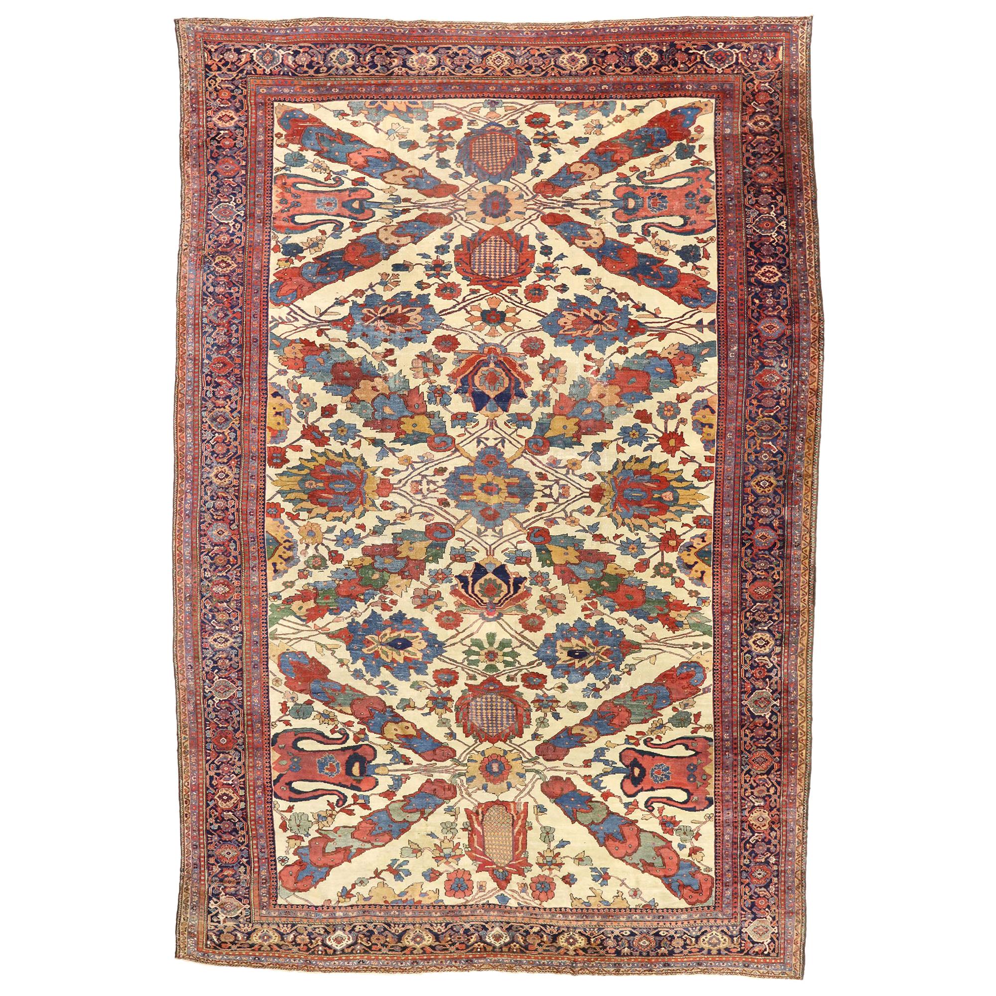 1880s Antique Persian Ziegler Mahal Sultanabad Rug, Hotel Lobby Size Carpet