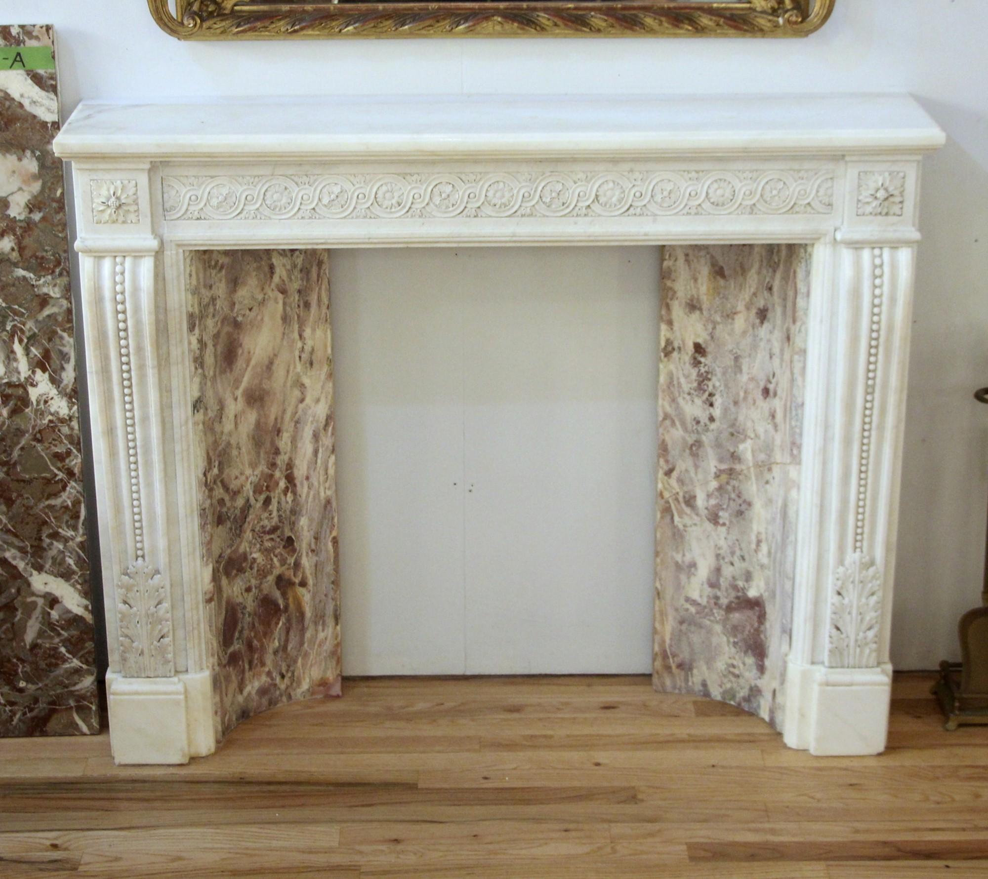 American 1880s Small Victorian White Carrara Marble Mantel Hand Carved Details For Sale