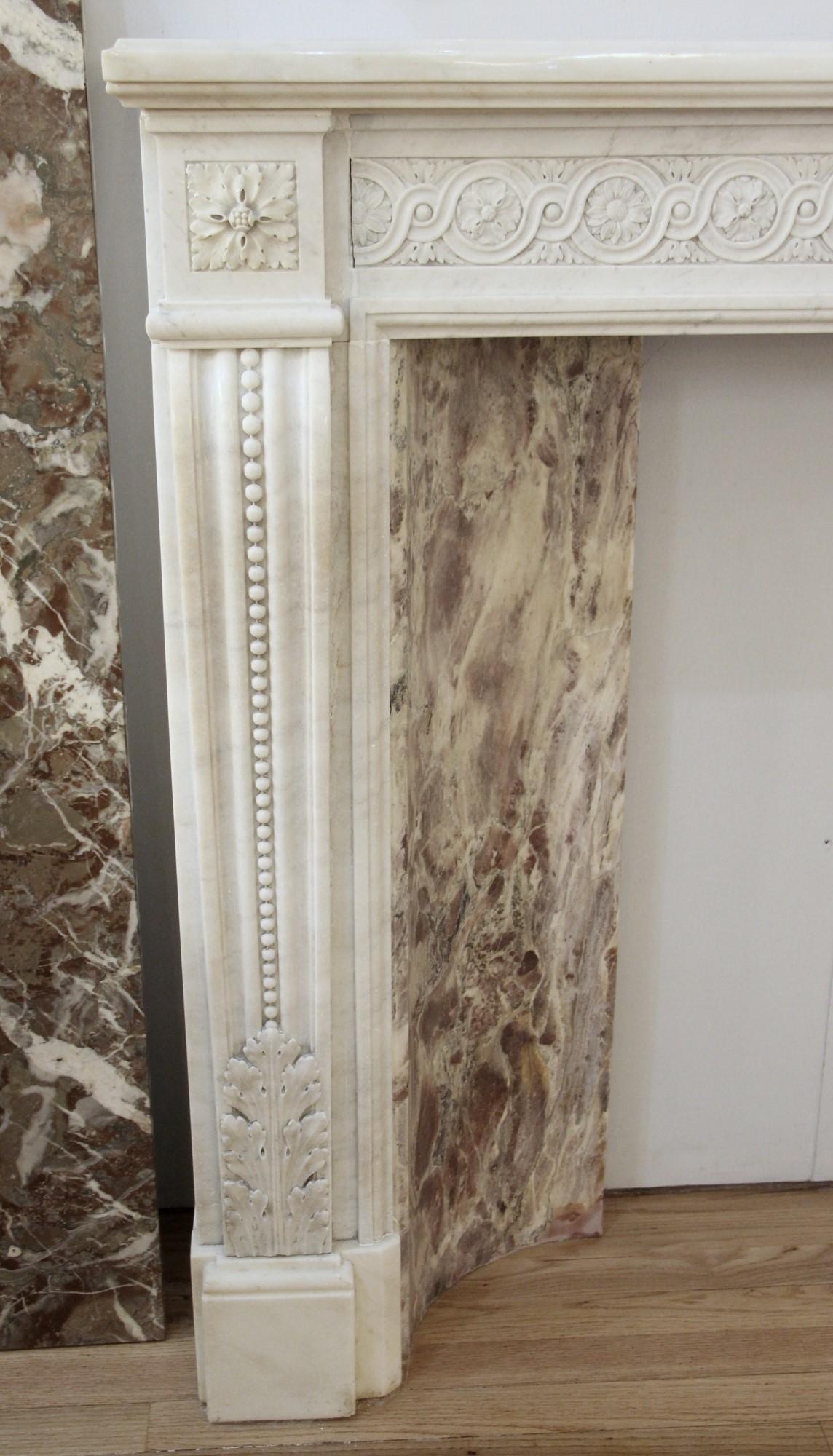 Late 19th Century 1880s Small Victorian White Carrara Marble Mantel Hand Carved Details For Sale