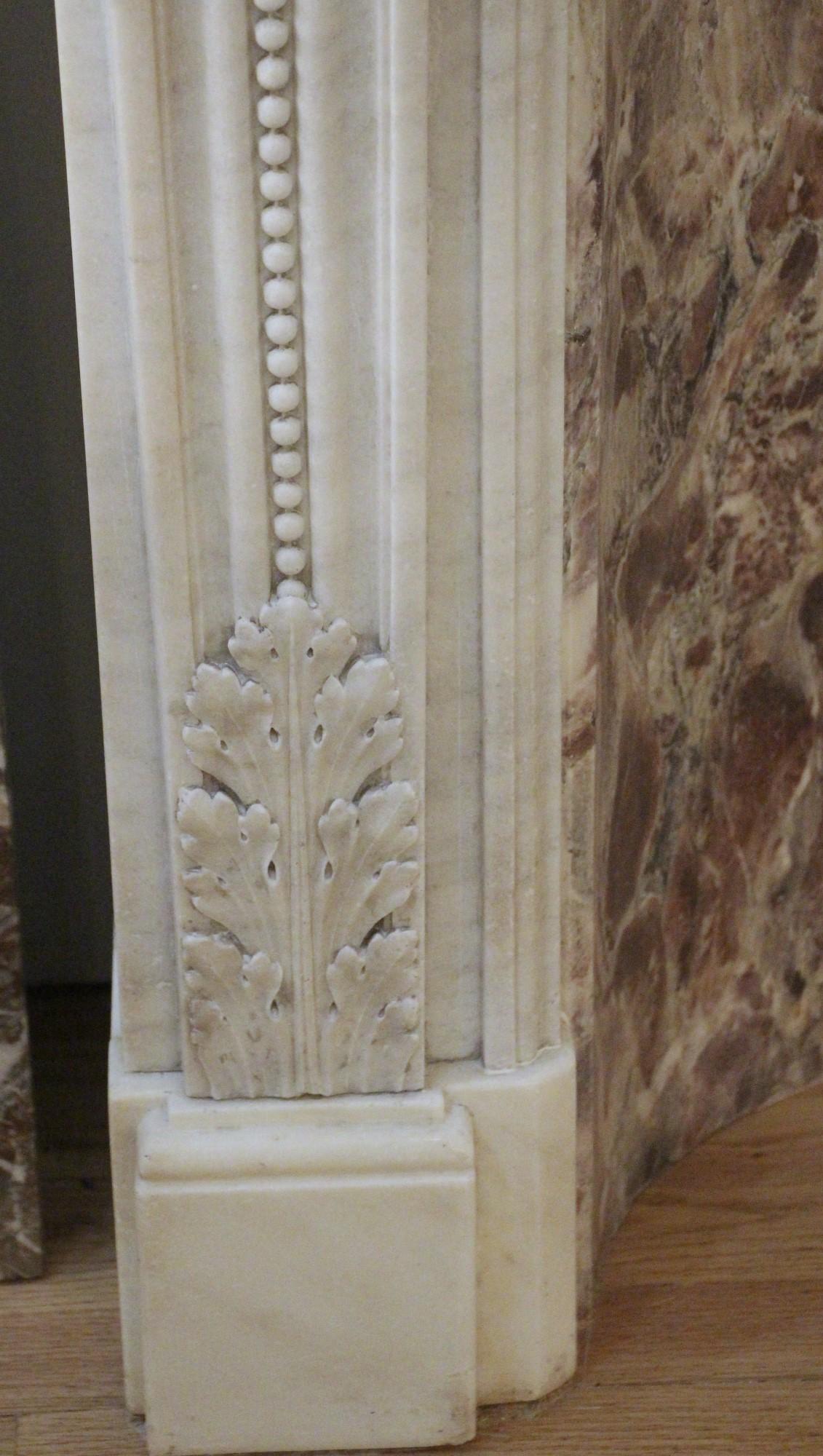 1880s Small Victorian White Carrara Marble Mantel Hand Carved Details For Sale 1