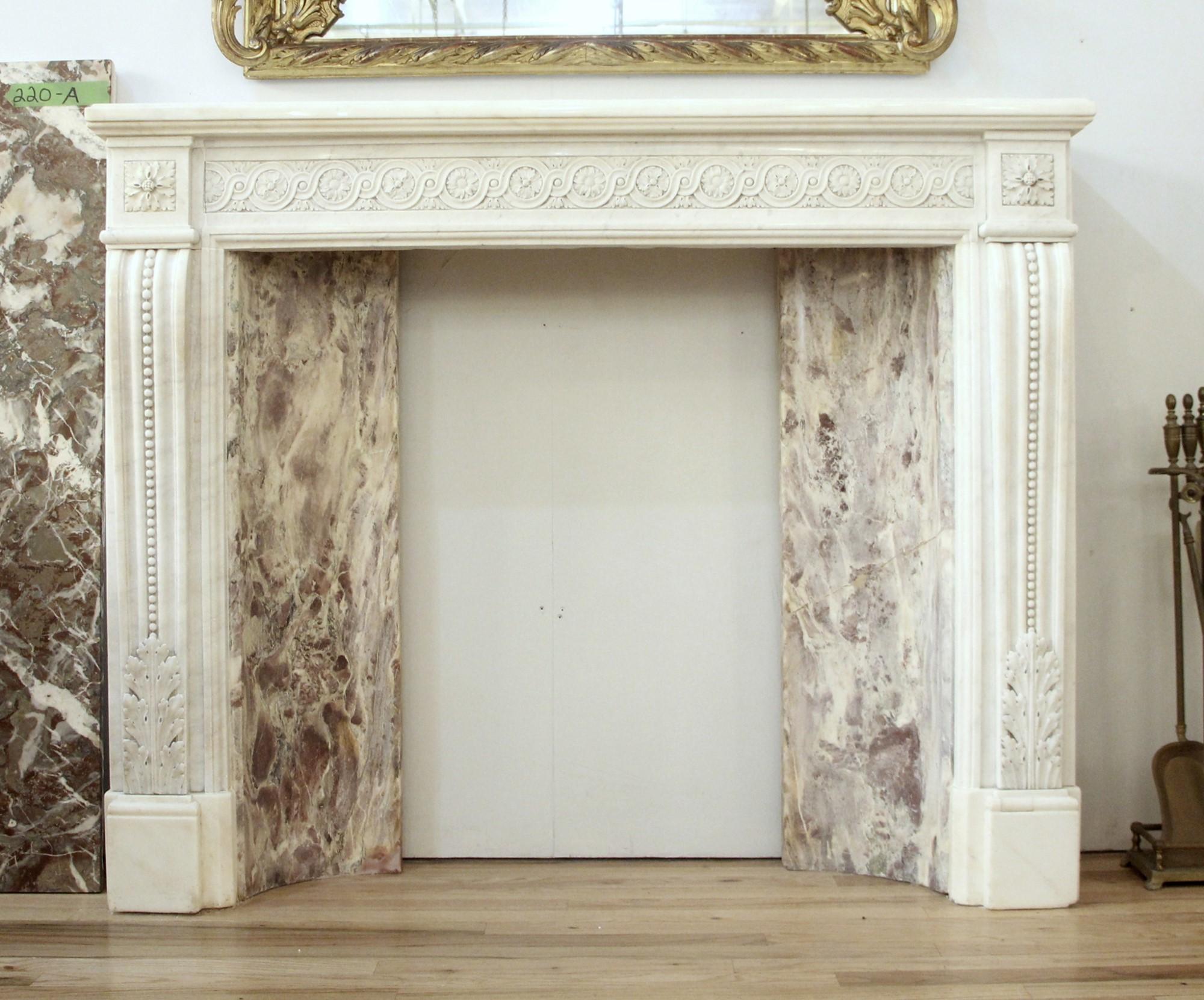 1880s Small Victorian White Carrara Marble Mantel Hand Carved Details For Sale 3