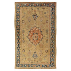 Tappeto antico in lana Sultanabad Rugs del 1880 fatto a mano in tan con motivo floreale