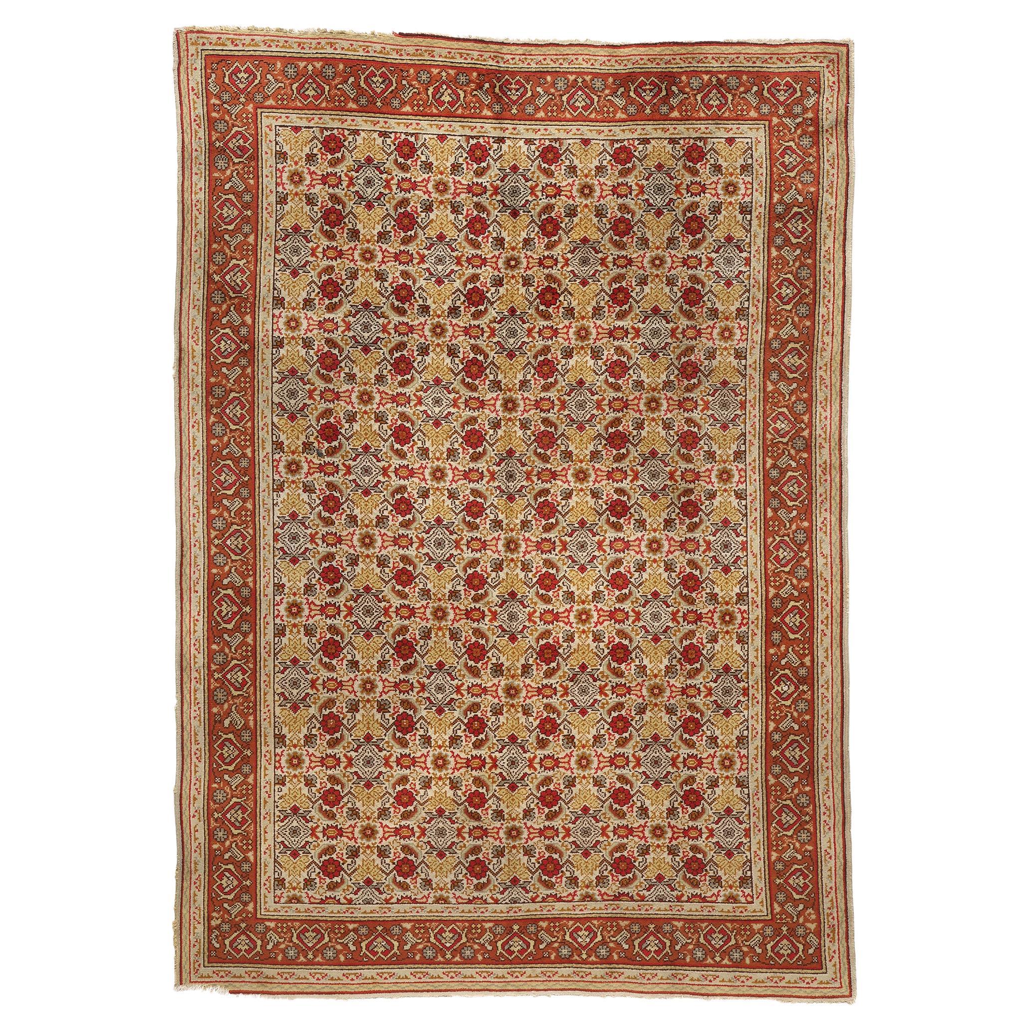 1880's Antique Turkish Oushak Rug, 08'01 x 11'04 For Sale