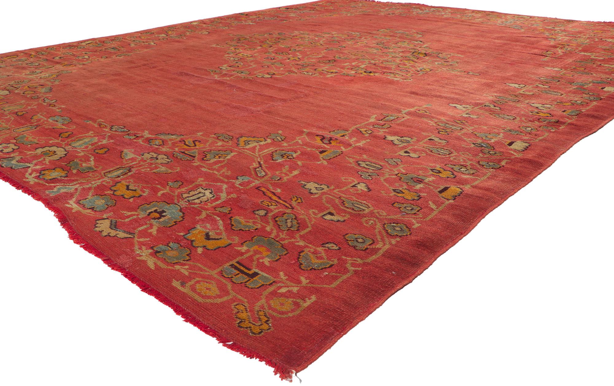 76655 Spätes 19. Jahrhundert. Antiker türkischer Oushak-Teppich, 09'02 x 11'02. Dieser prächtige handgeknüpfte antike türkische Oushak-Teppich aus dem späten 19. Jahrhundert (ca. 1880) ist ein beeindruckendes Beispiel für die Kunstfertigkeit und das