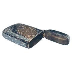 1880s Antigua Vestacase Niello Colgante de Plata Adorno de hojas de Akanthus