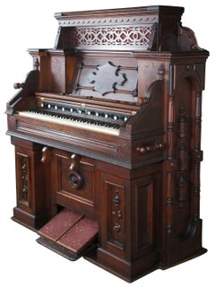 1880s Antique Victorian Eastlake W.W. Kimball Walnut Carved Chapal Pump Organ