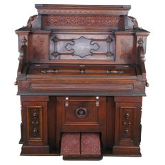 1880s Used Victorian Eastlake W.W. Kimball Walnut Carved Chapal Pump Organ