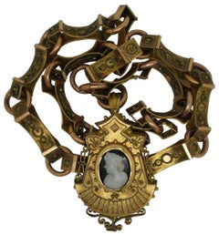 1880s Antique Victorian Etruscan Revival Cameo Pendant Necklace & Earrings