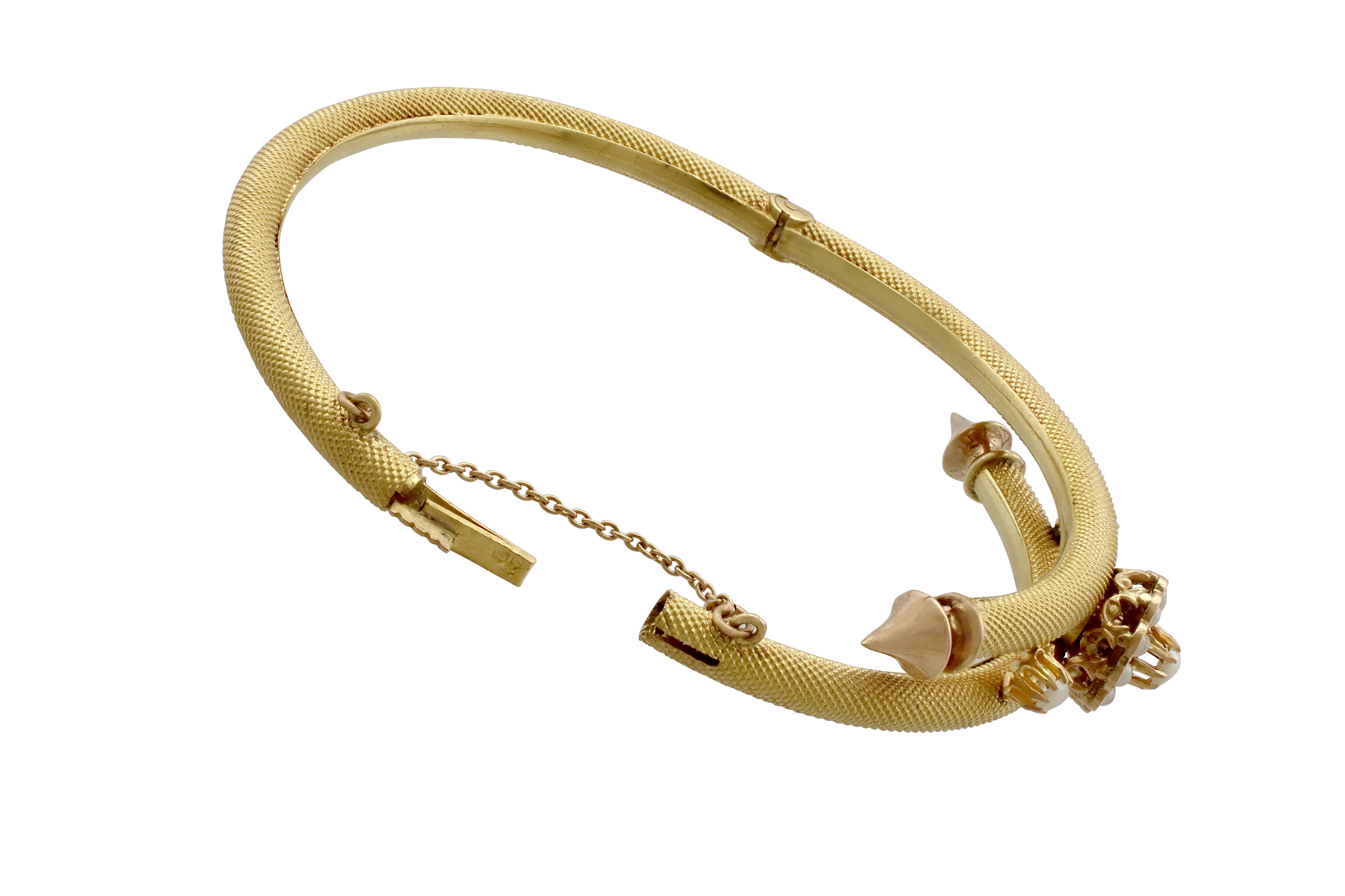 Women's 1880s Antique Victorian Pearl Yellow Gold Bangle