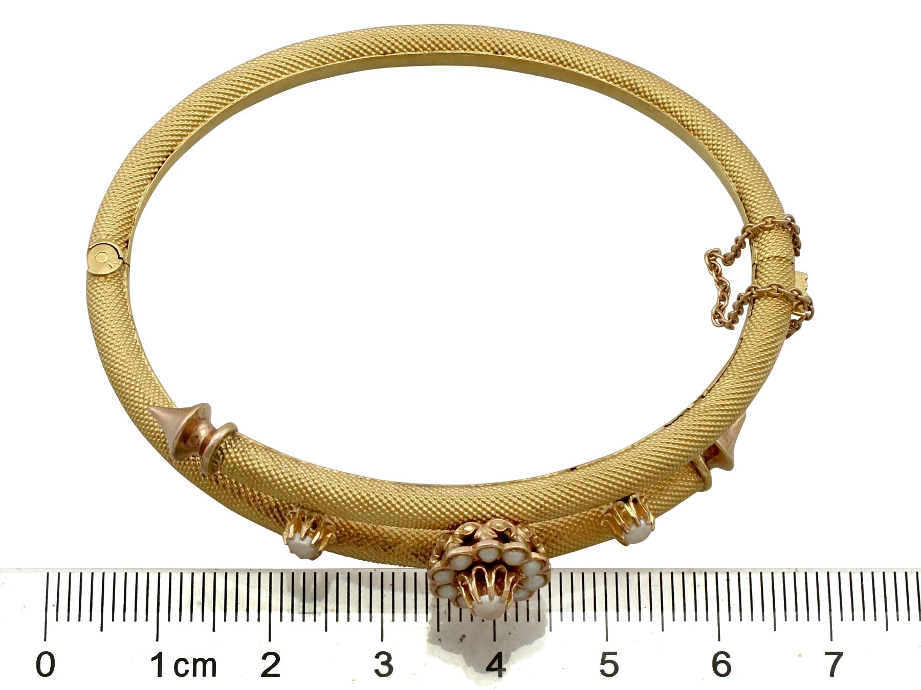 1880s Antique Victorian Pearl Yellow Gold Bangle 1