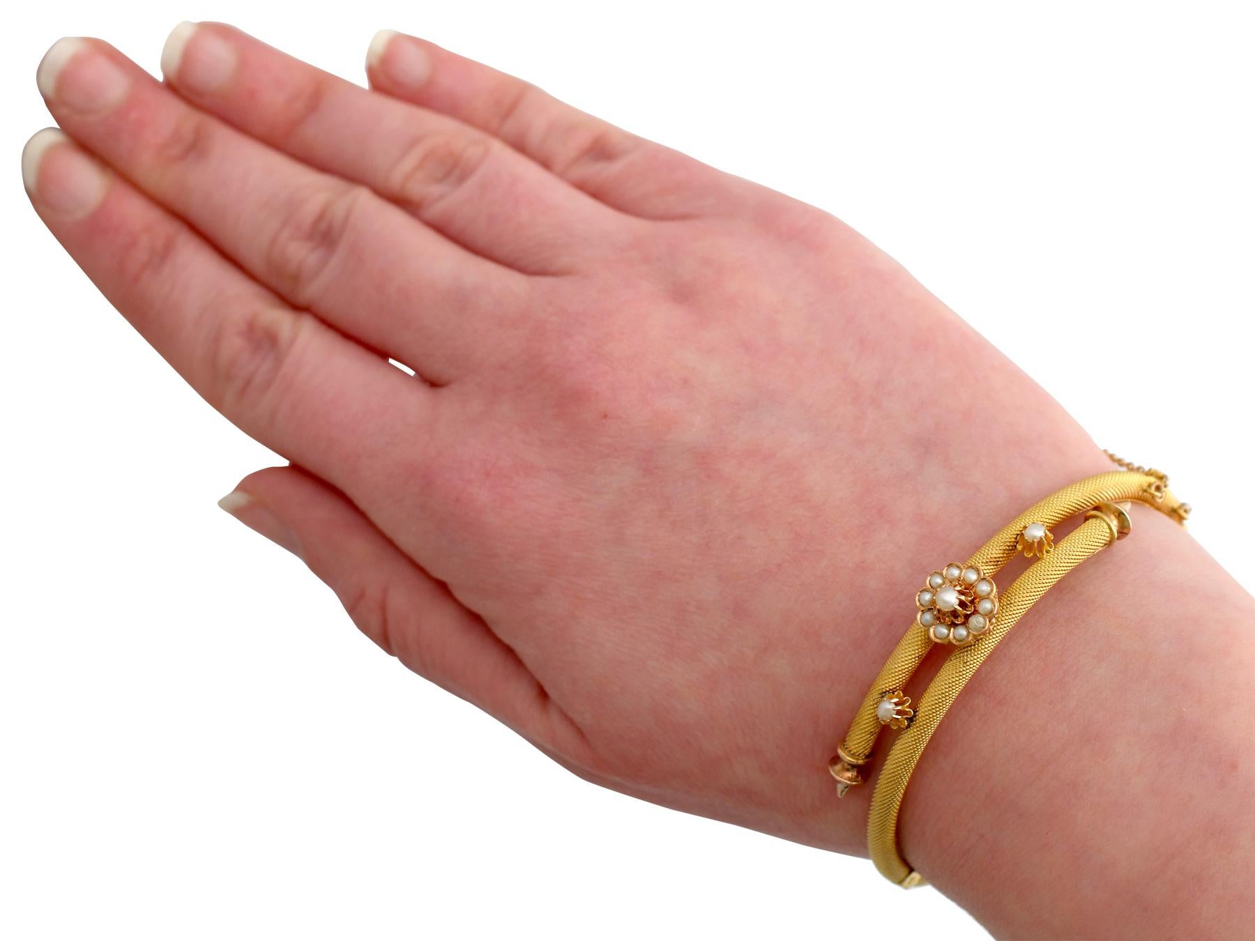 1880s Antique Victorian Pearl Yellow Gold Bangle 2