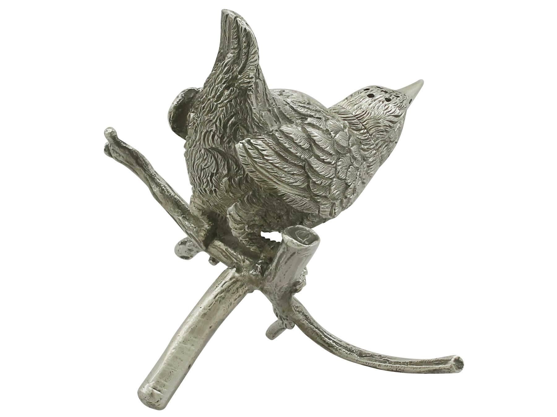 English 1880s Antique Victorian Sterling Silver 'Bird' Pepperette