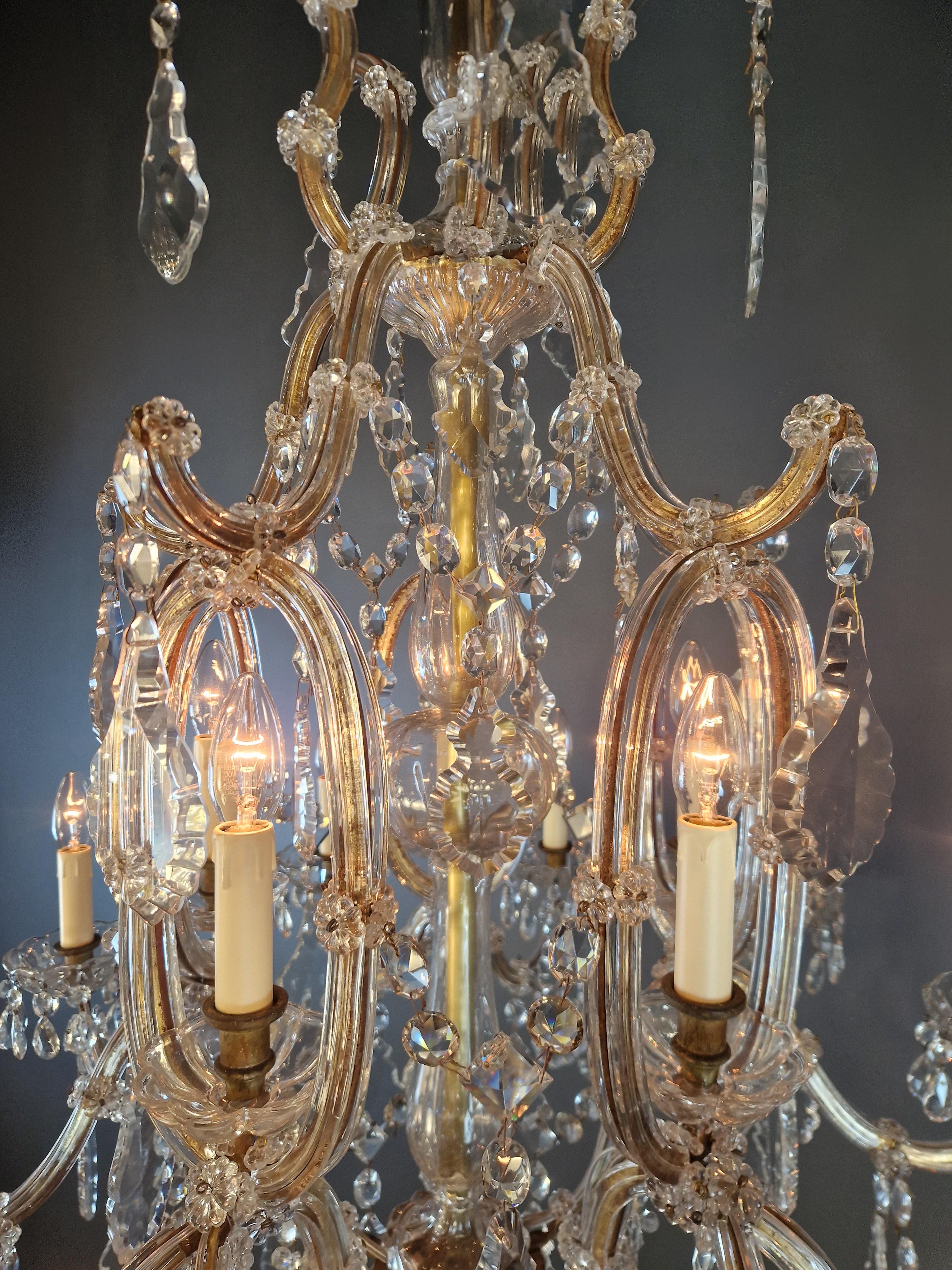 1880s Art Nouveau Maria Theresa Crystal Chandelier lustre Brass Glass For Sale 4