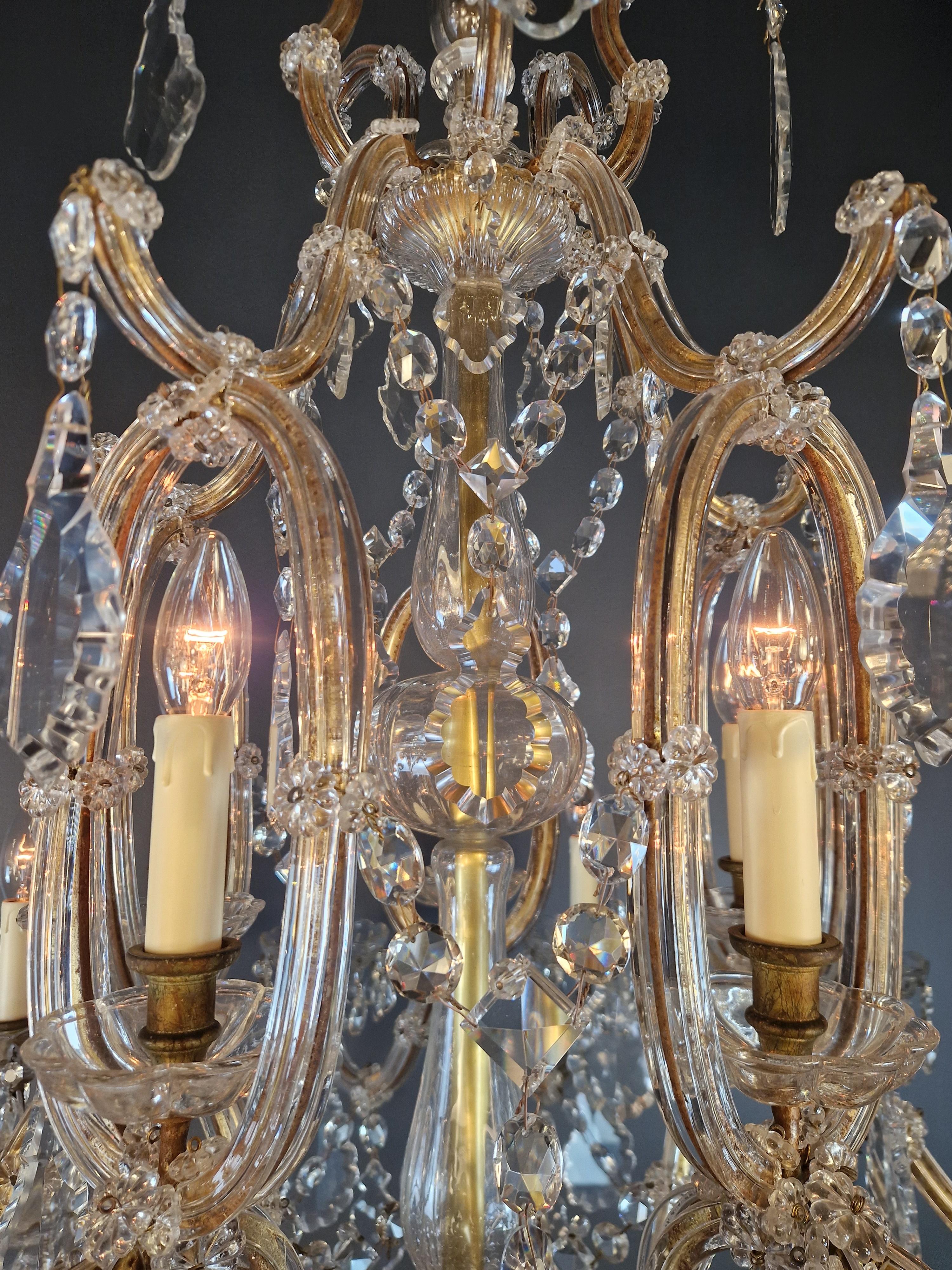 1880s Art Nouveau Maria Theresa Crystal Chandelier lustre Brass Glass For Sale 5