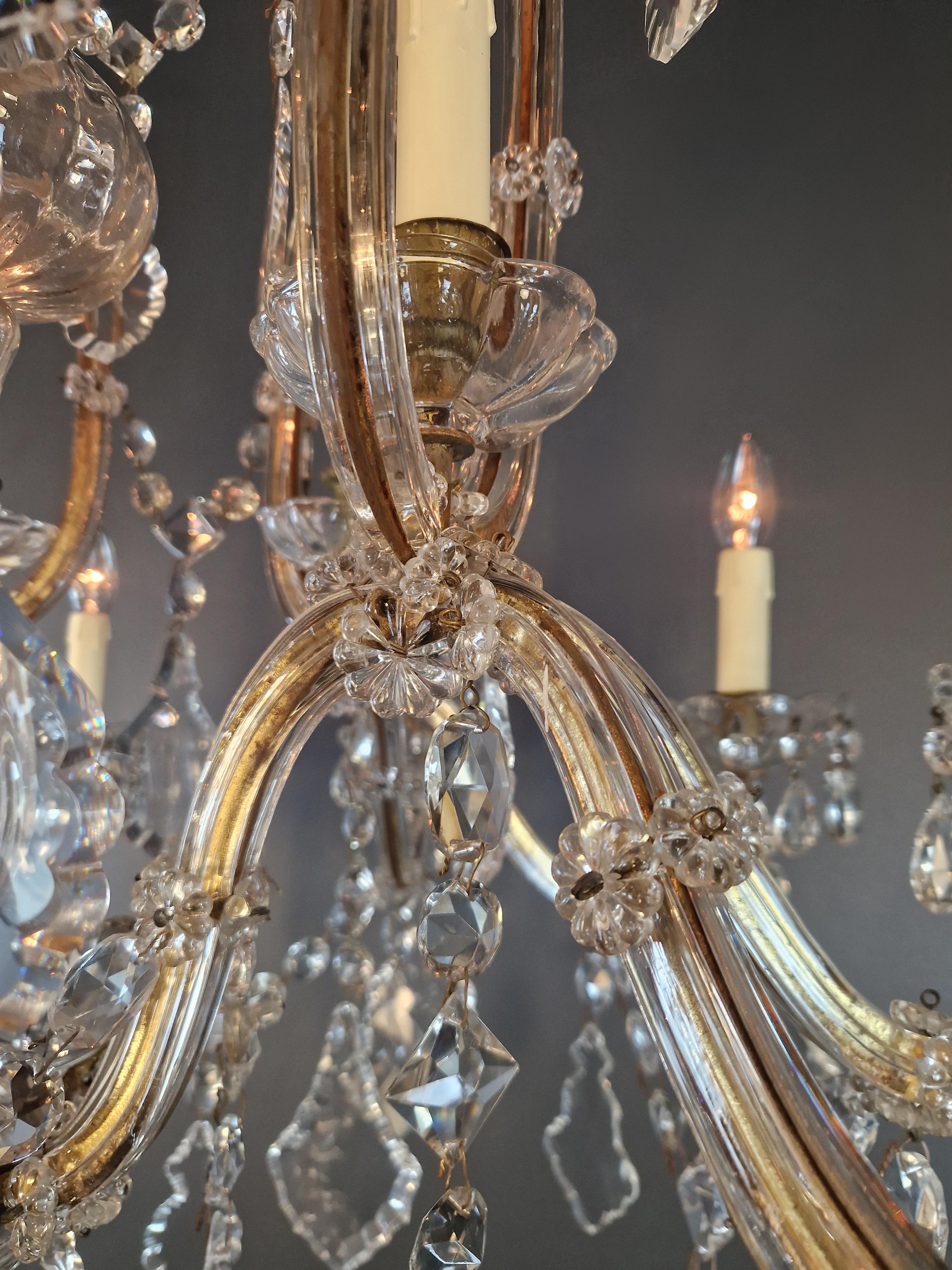 1880s Art Nouveau Maria Theresa Crystal Chandelier lustre Brass Glass For Sale 6