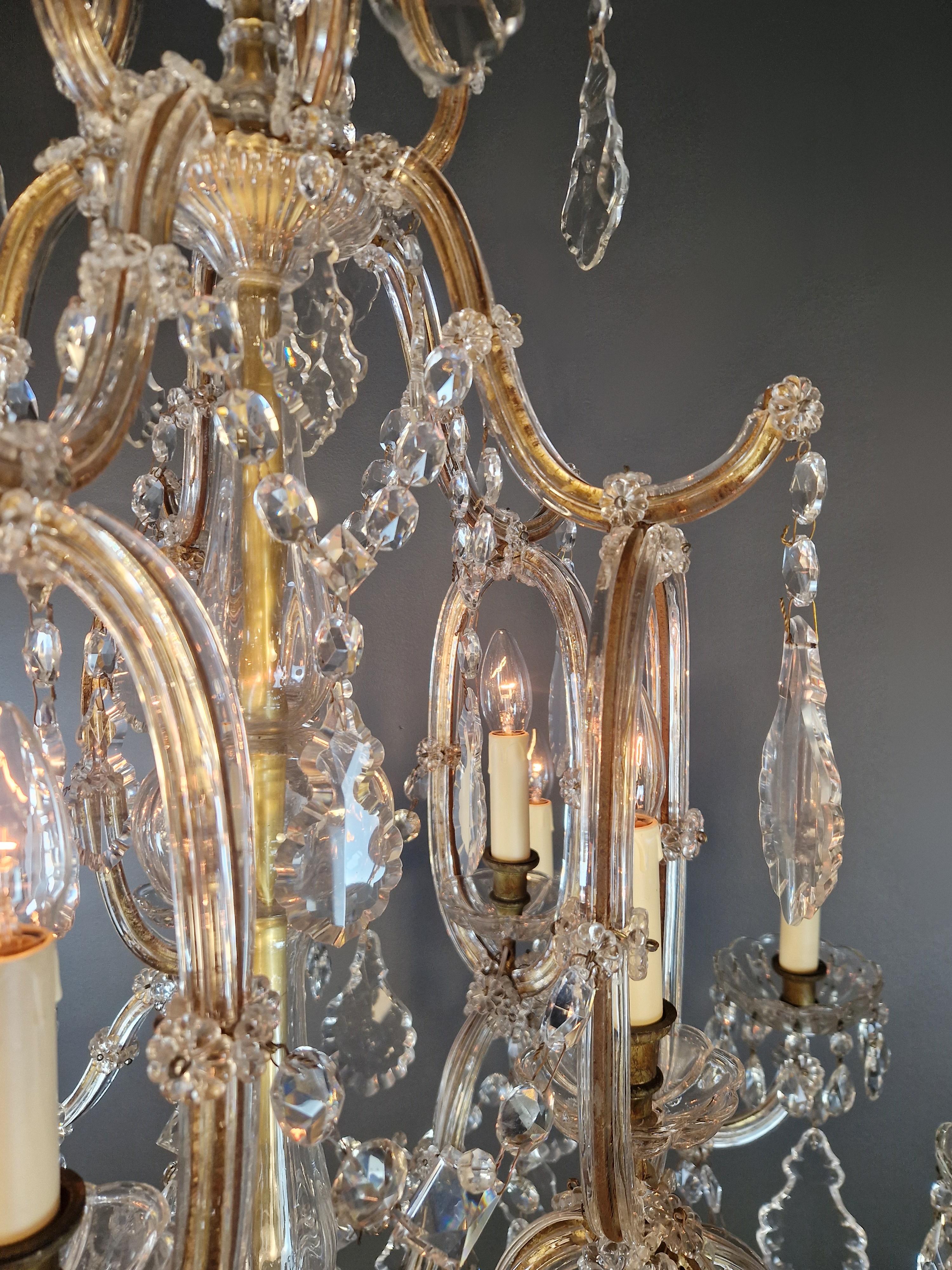 1880s Art Nouveau Maria Theresa Crystal Chandelier lustre Brass Glass For Sale 7