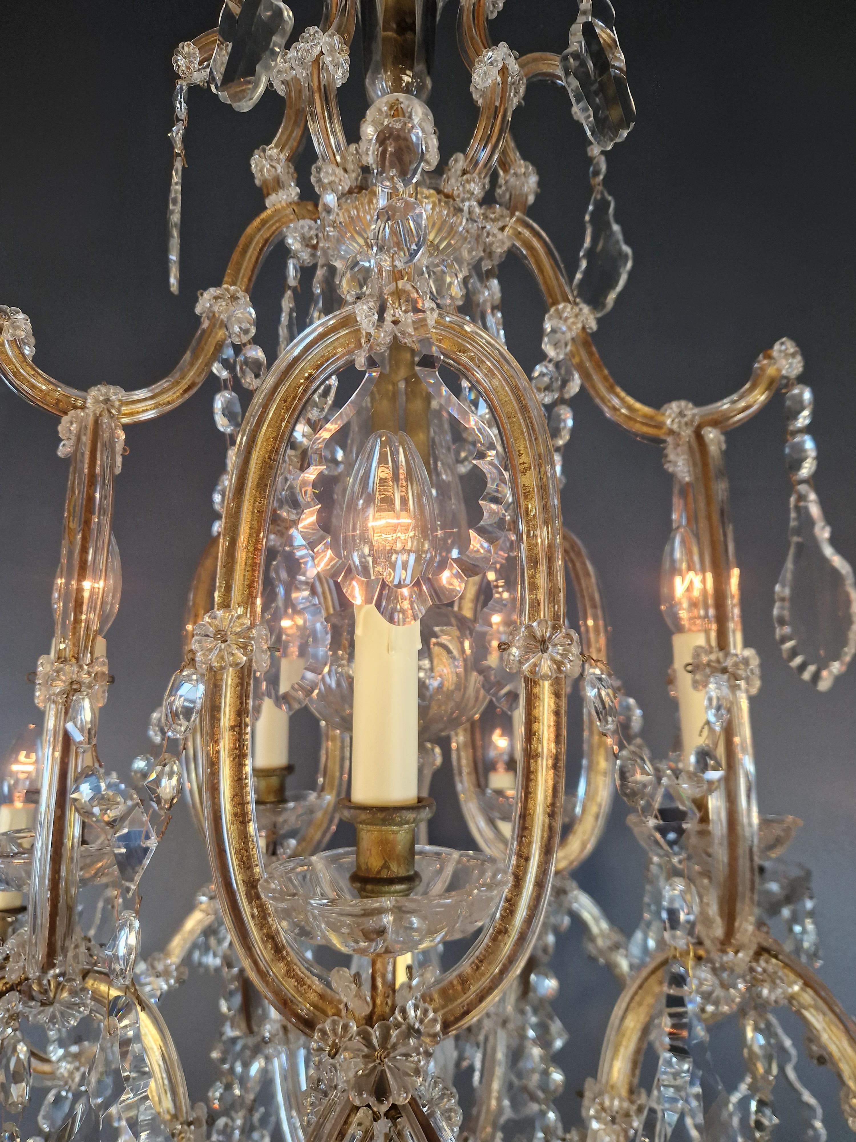 1880s Art Nouveau Maria Theresa Crystal Chandelier lustre Brass Glass For Sale 8