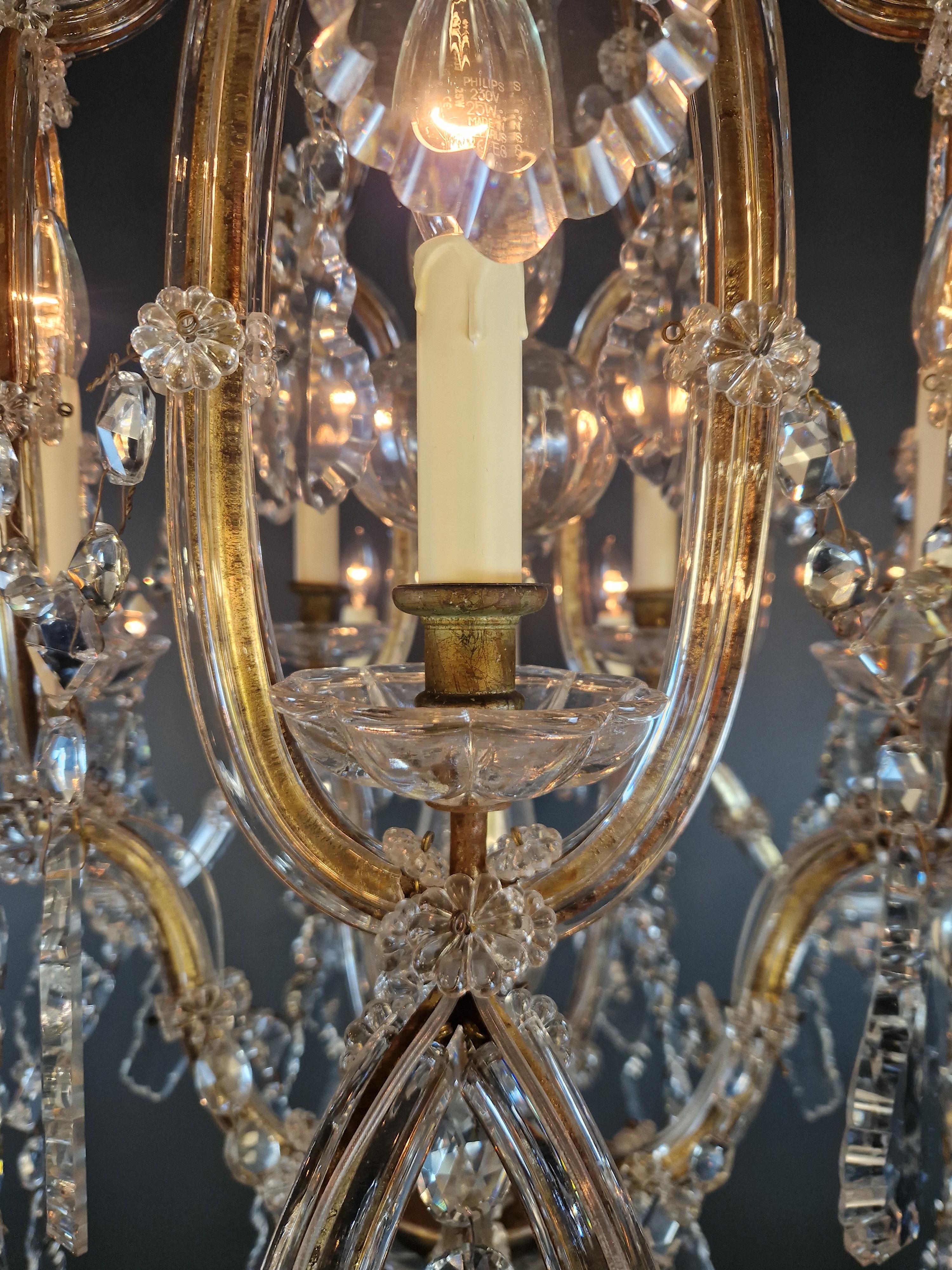 1880s Art Nouveau Maria Theresa Crystal Chandelier lustre Brass Glass For Sale 9
