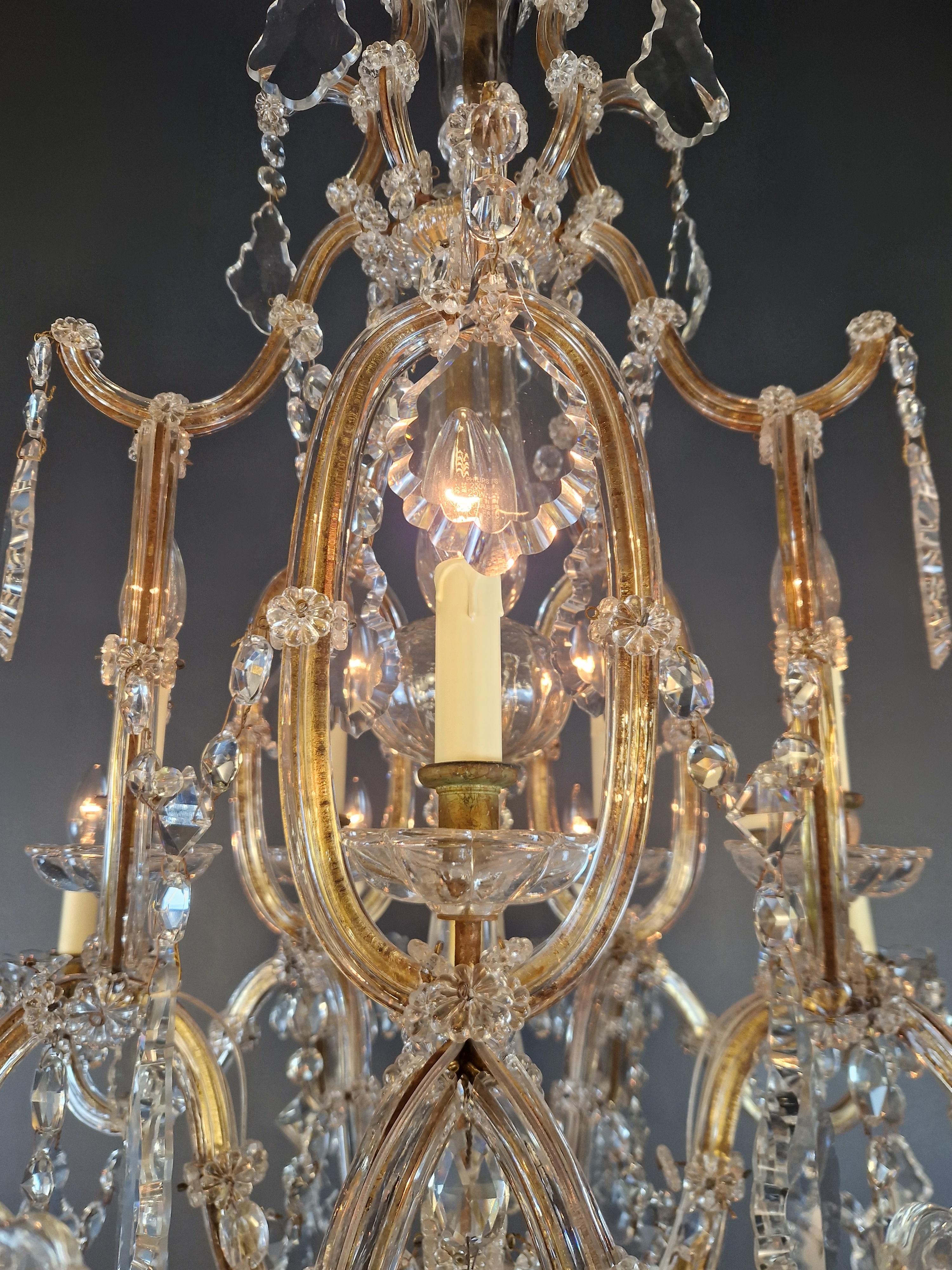 1880s Art Nouveau Maria Theresa Crystal Chandelier lustre Brass Glass For Sale 10