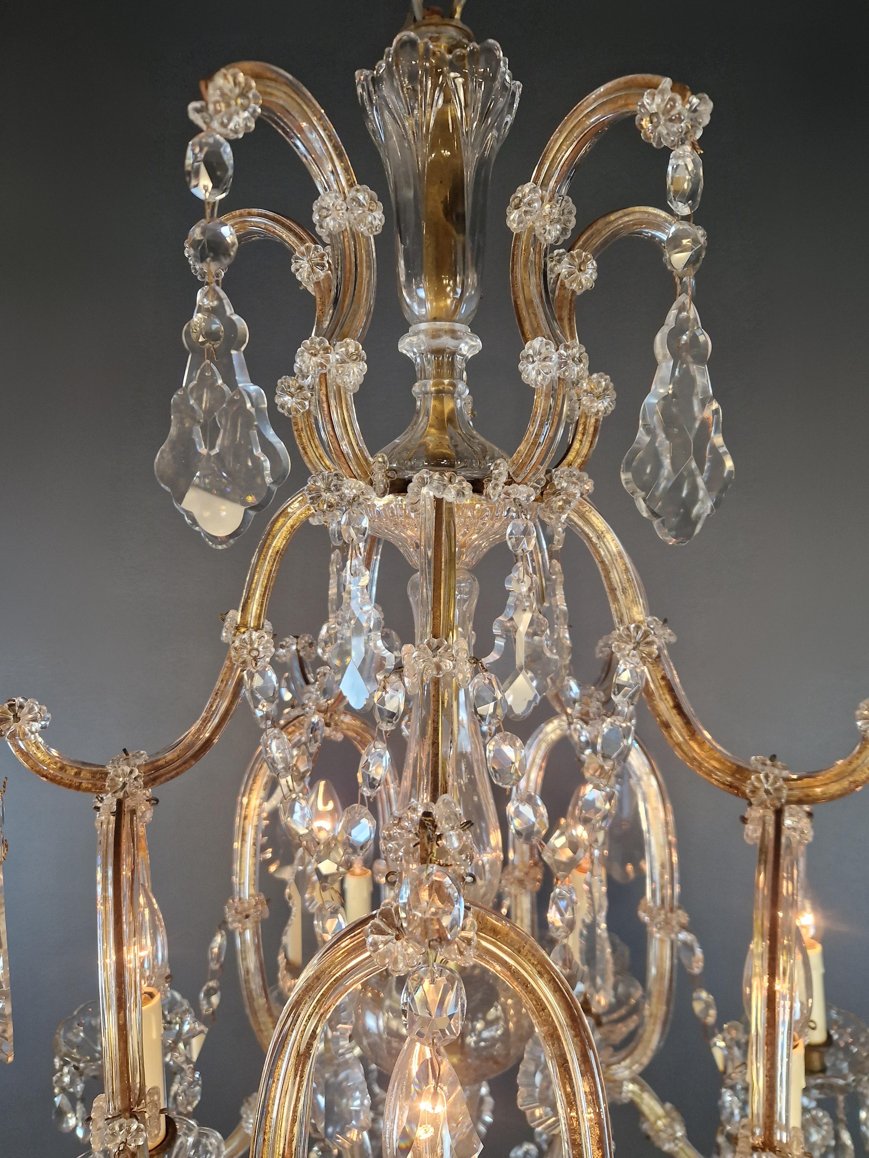 1880s Art Nouveau Maria Theresa Crystal Chandelier lustre Brass Glass For Sale 11