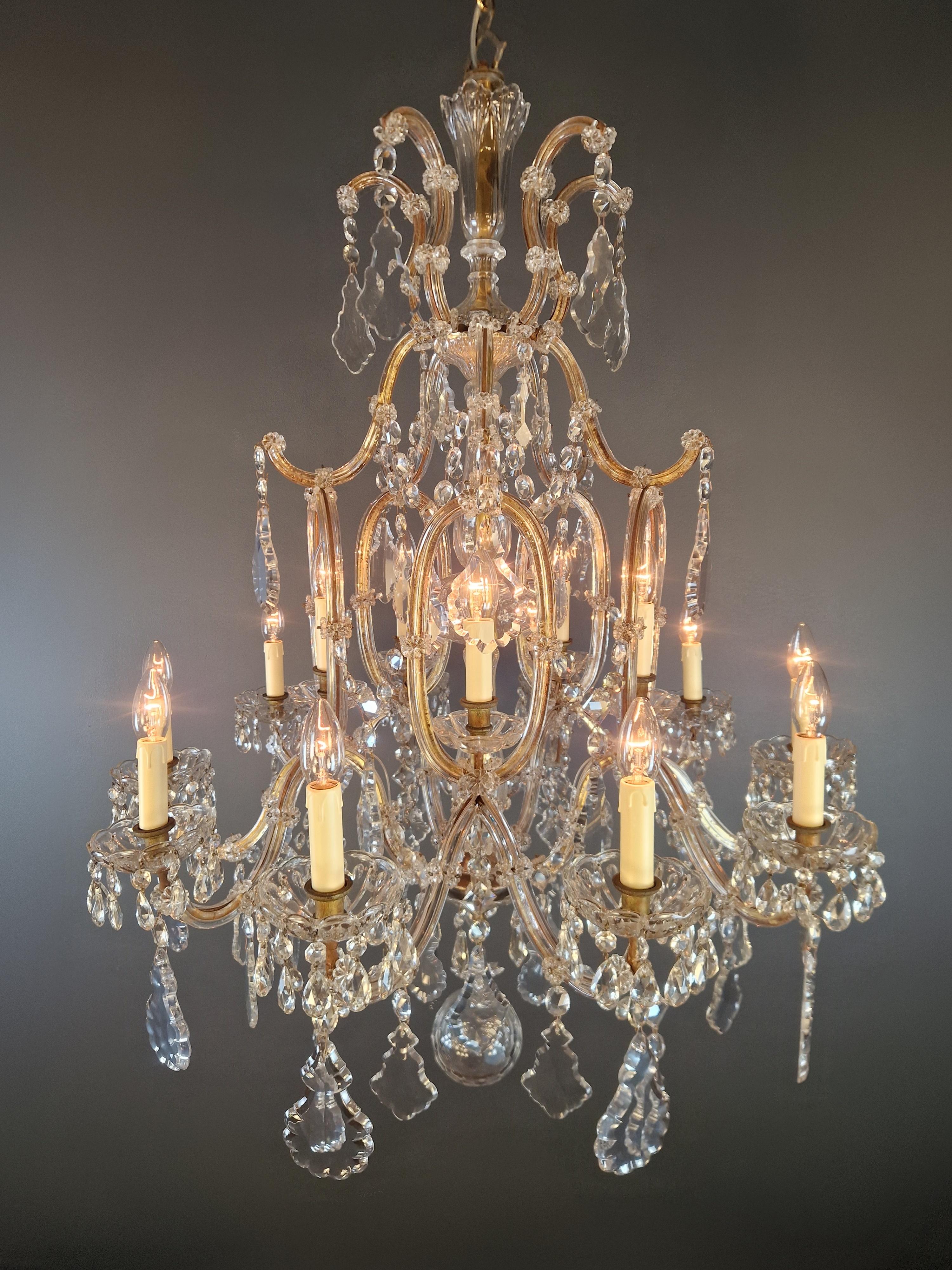 1880s Art Nouveau Maria Theresa Crystal Chandelier lustre Brass Glass For Sale 12