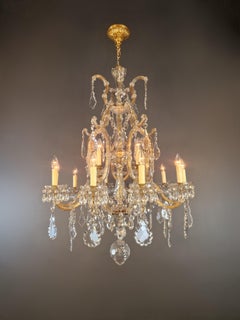 1880s Art Nouveau Maria Theresa Crystal Chandelier lustre Brass Glass