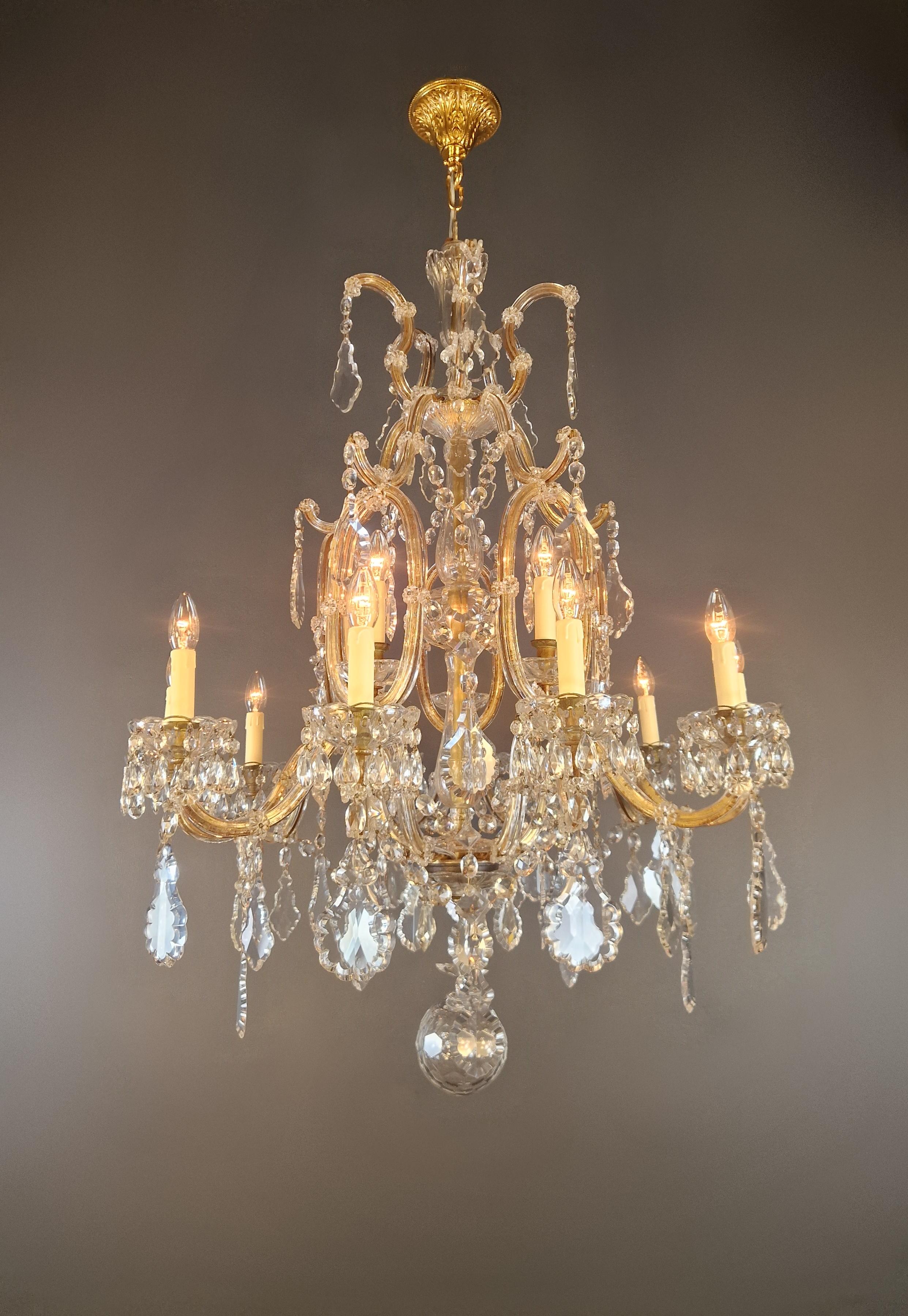 Hand-Knotted 1880s Art Nouveau Maria Theresa Crystal Chandelier lustre Brass Glass For Sale