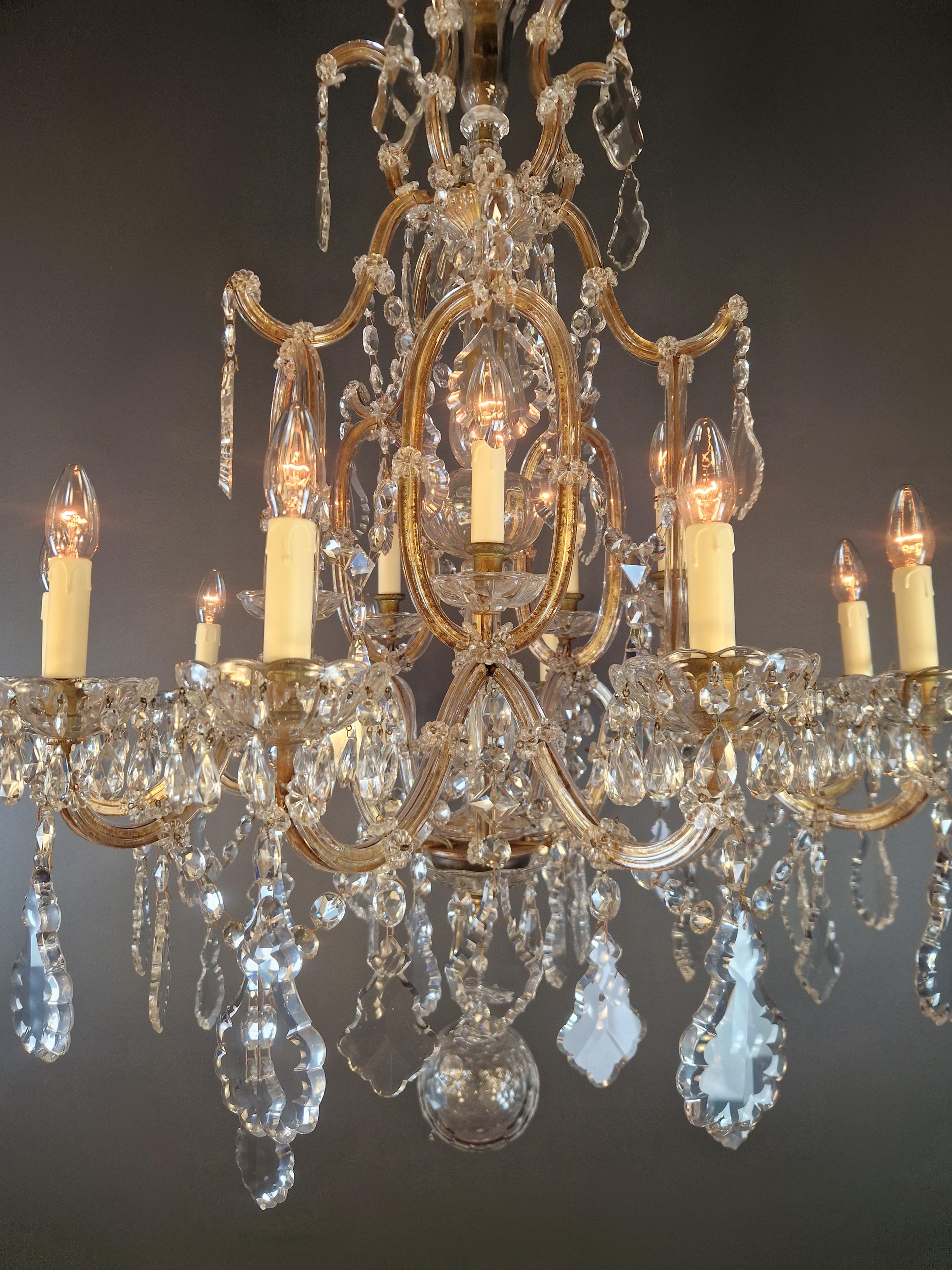 1880s Art Nouveau Maria Theresa Crystal Chandelier lustre Brass Glass In Good Condition For Sale In Berlin, DE