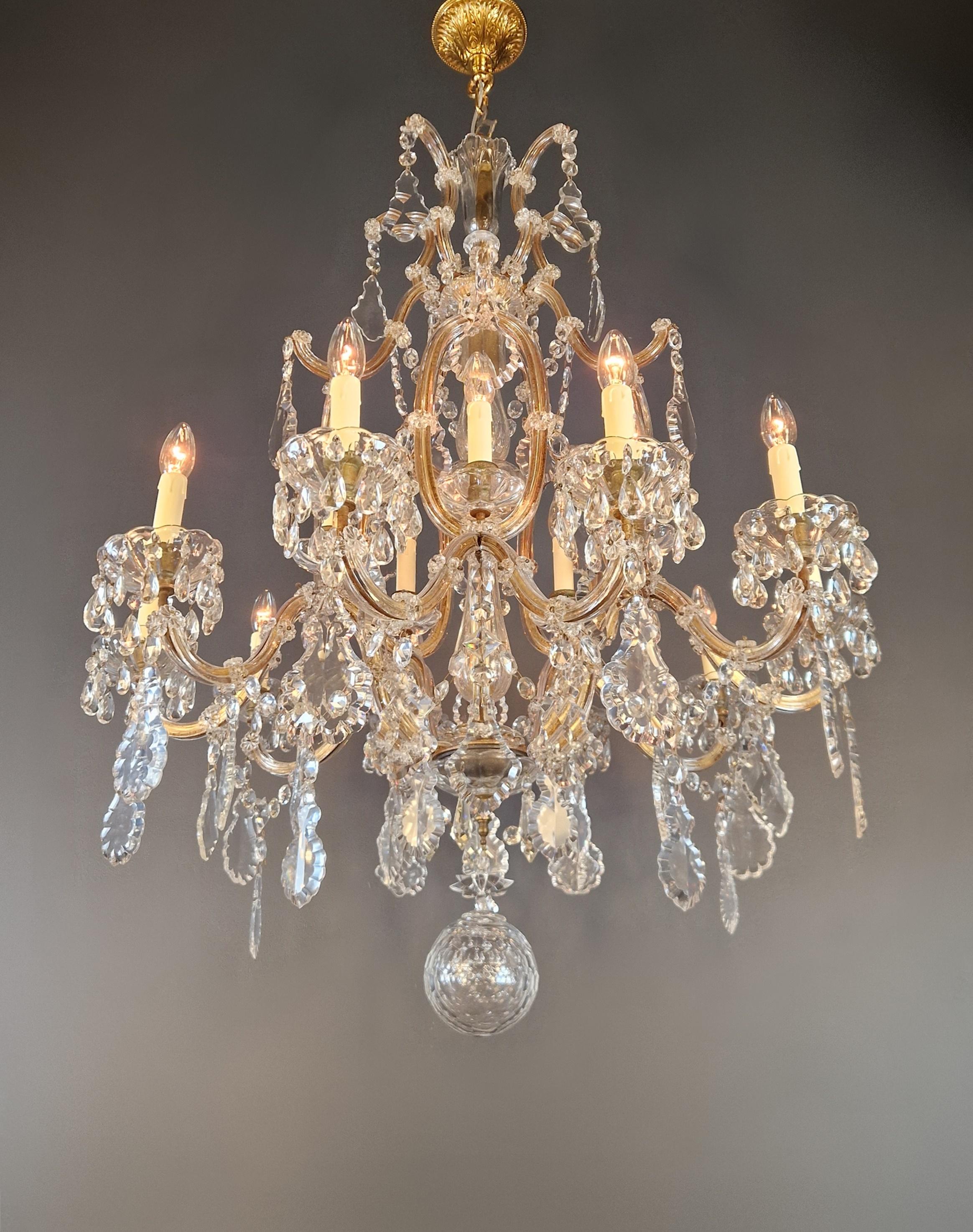 Late 19th Century 1880s Art Nouveau Maria Theresa Crystal Chandelier lustre Brass Glass For Sale