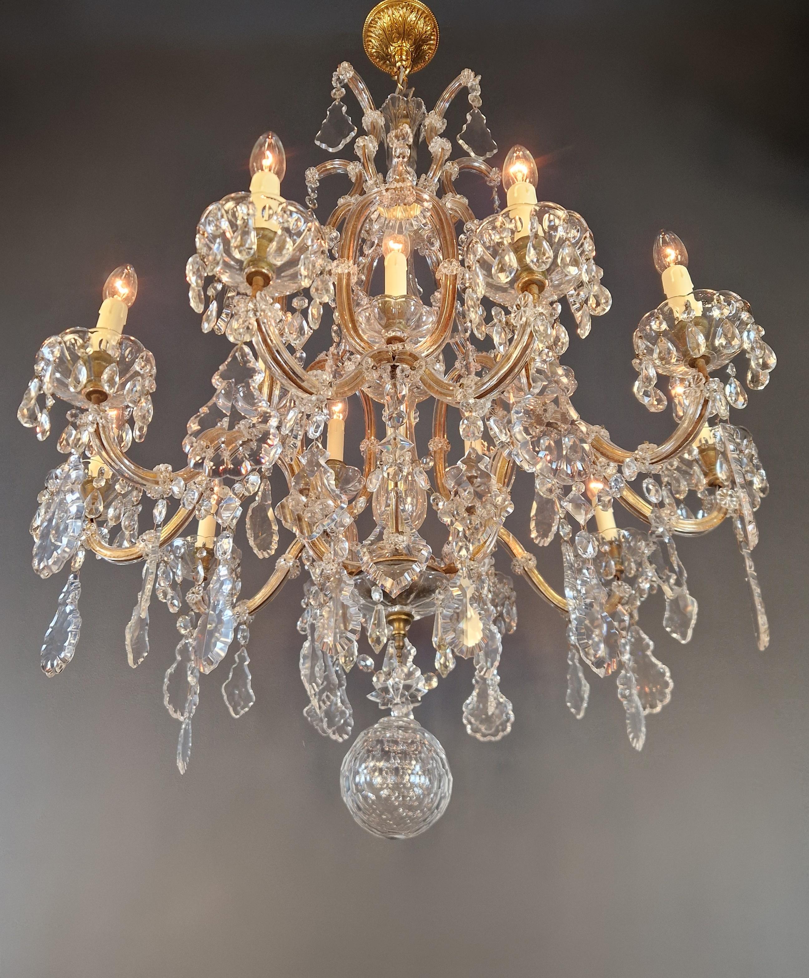 1880s Art Nouveau Maria Theresa Crystal Chandelier lustre Brass Glass For Sale 1