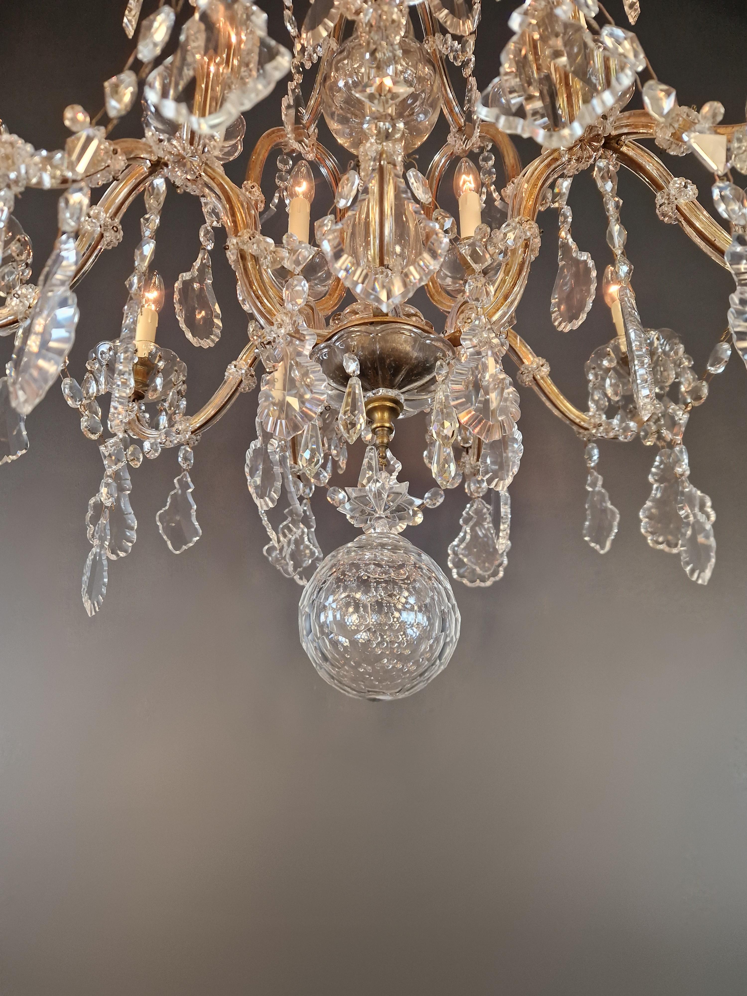 1880s Art Nouveau Maria Theresa Crystal Chandelier lustre Brass Glass For Sale 2
