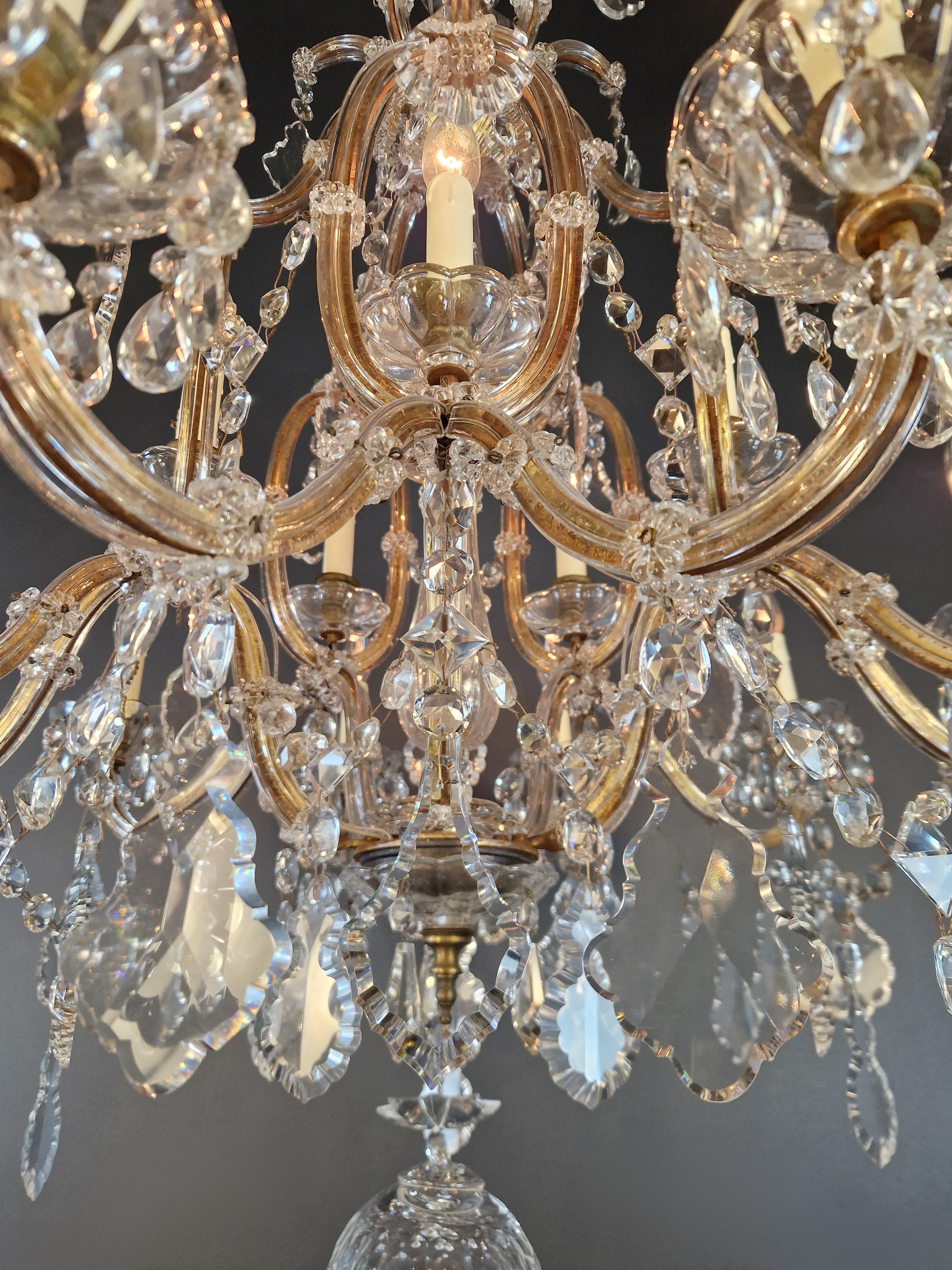 1880s Art Nouveau Maria Theresa Crystal Chandelier lustre Brass Glass For Sale 3
