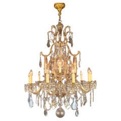 1880s Art Nouveau Maria Theresa Crystal Chandelier lustre Brass Glass