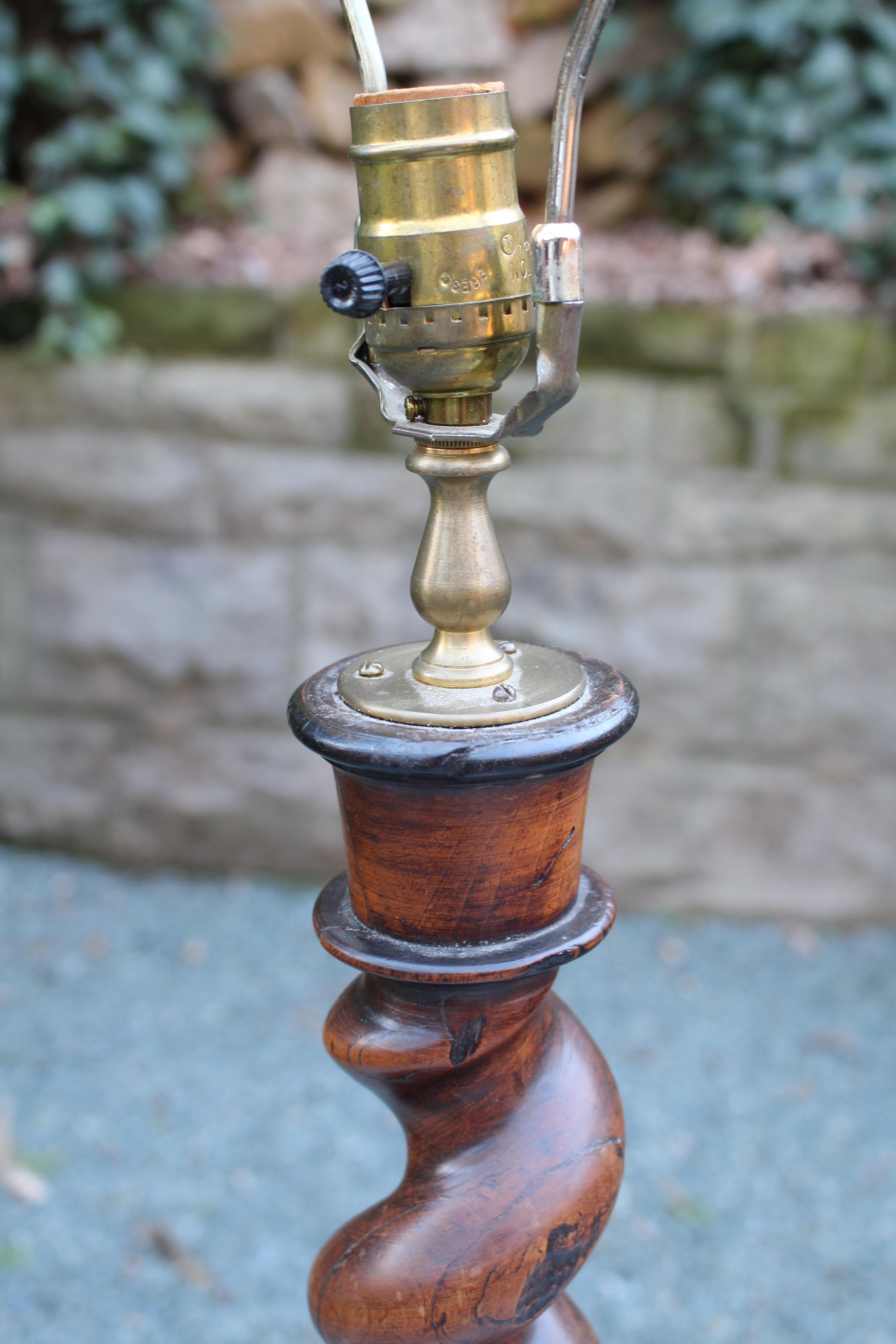 English 1880s Barley Walnut Twist Lamp