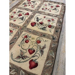 1880s Beige Antique Folk Art Rustic Geometric Modern Hooked Knotted Wool Rug