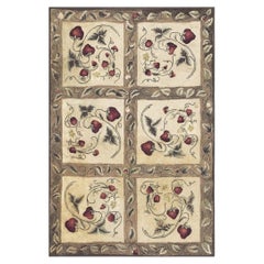 1880s Beige Antique Folk Art Rustic Geometric Modern Hooked Knotted Wool Rug