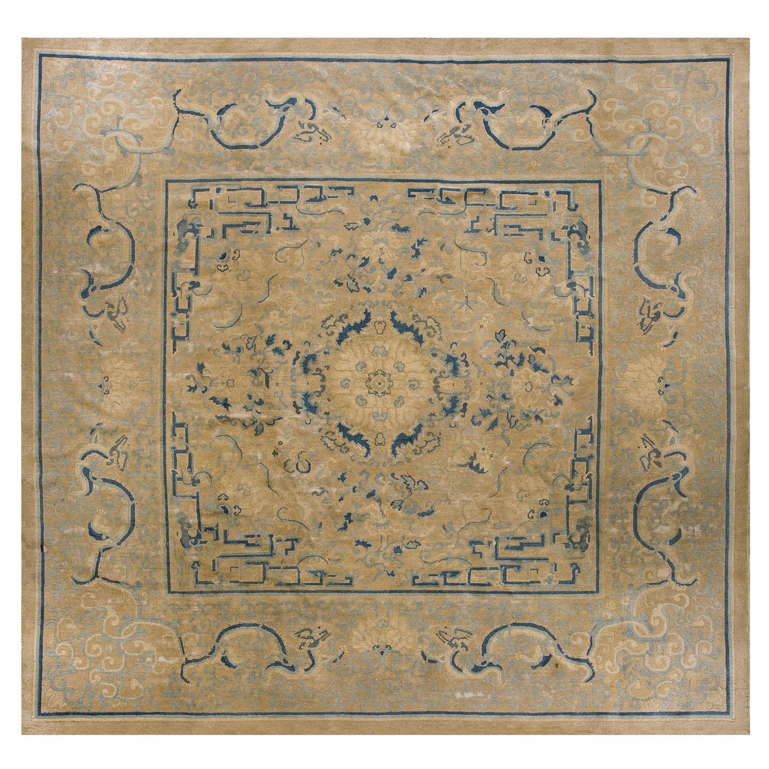 1880s Beige Blue Traditional Antique Chinese Peking Rug 7
9" x 8
1" Wool Carpet For Sale