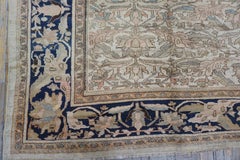 1880s Beige Field Traditional Floral Antique Knotted Wool Malayer Gallery Rug