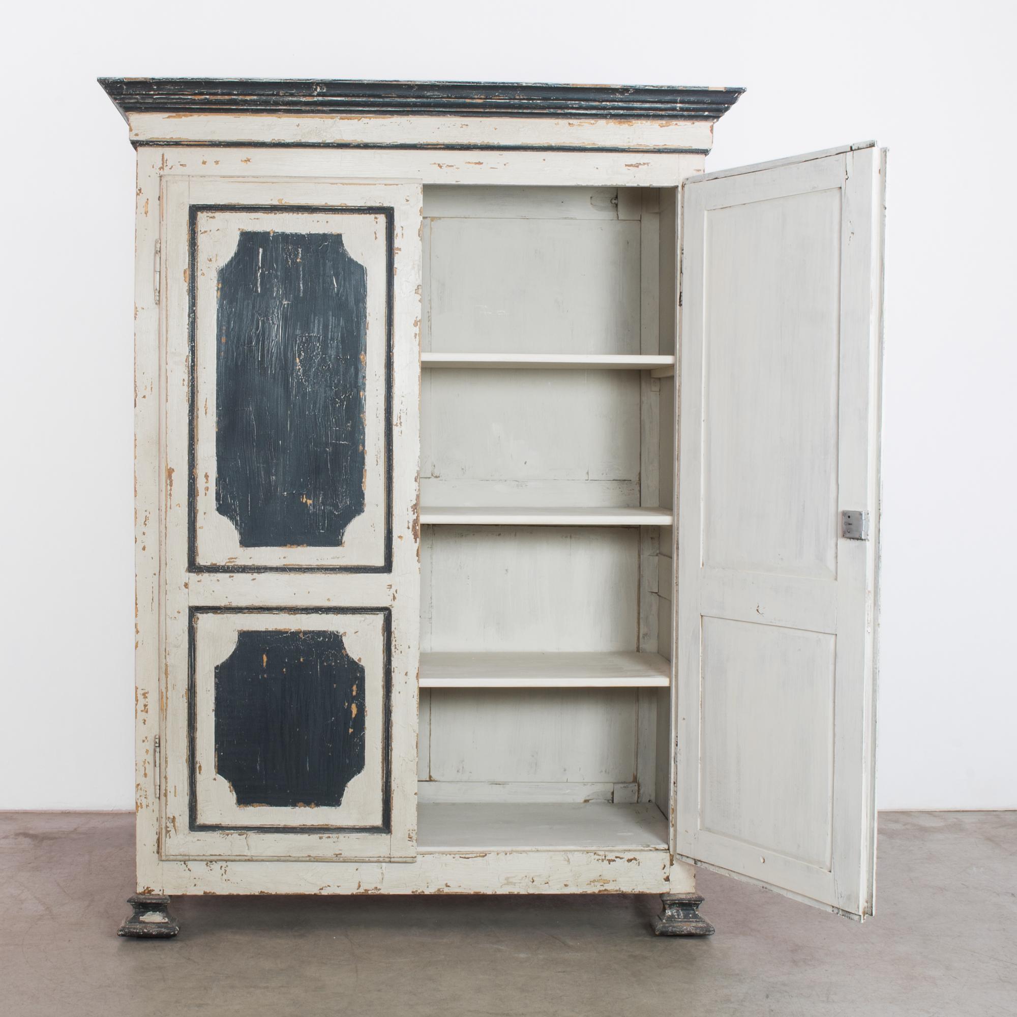 French Provincial 1880s Belgian Black and White Patinated Armoire