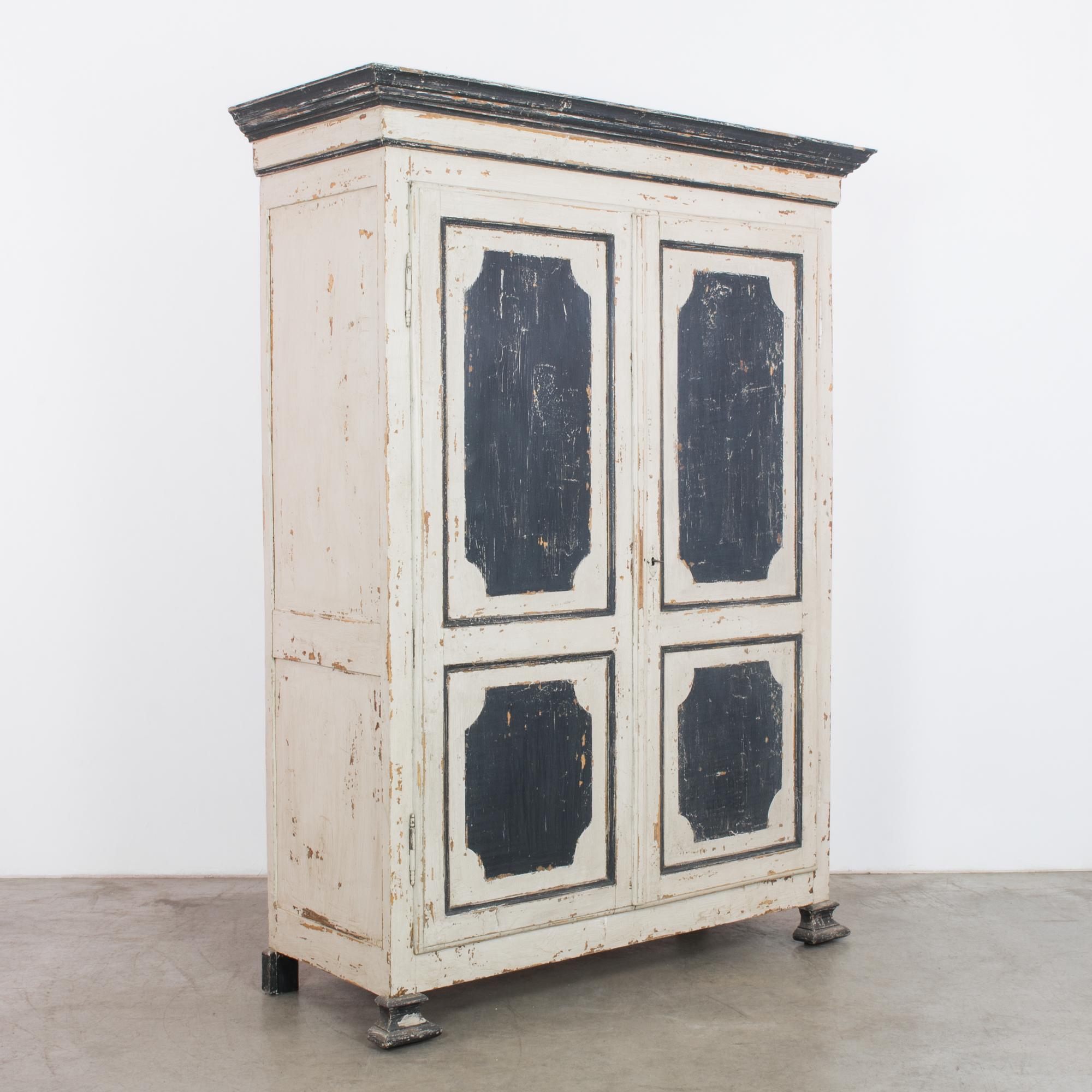 Late 19th Century 1880s Belgian Black and White Patinated Armoire