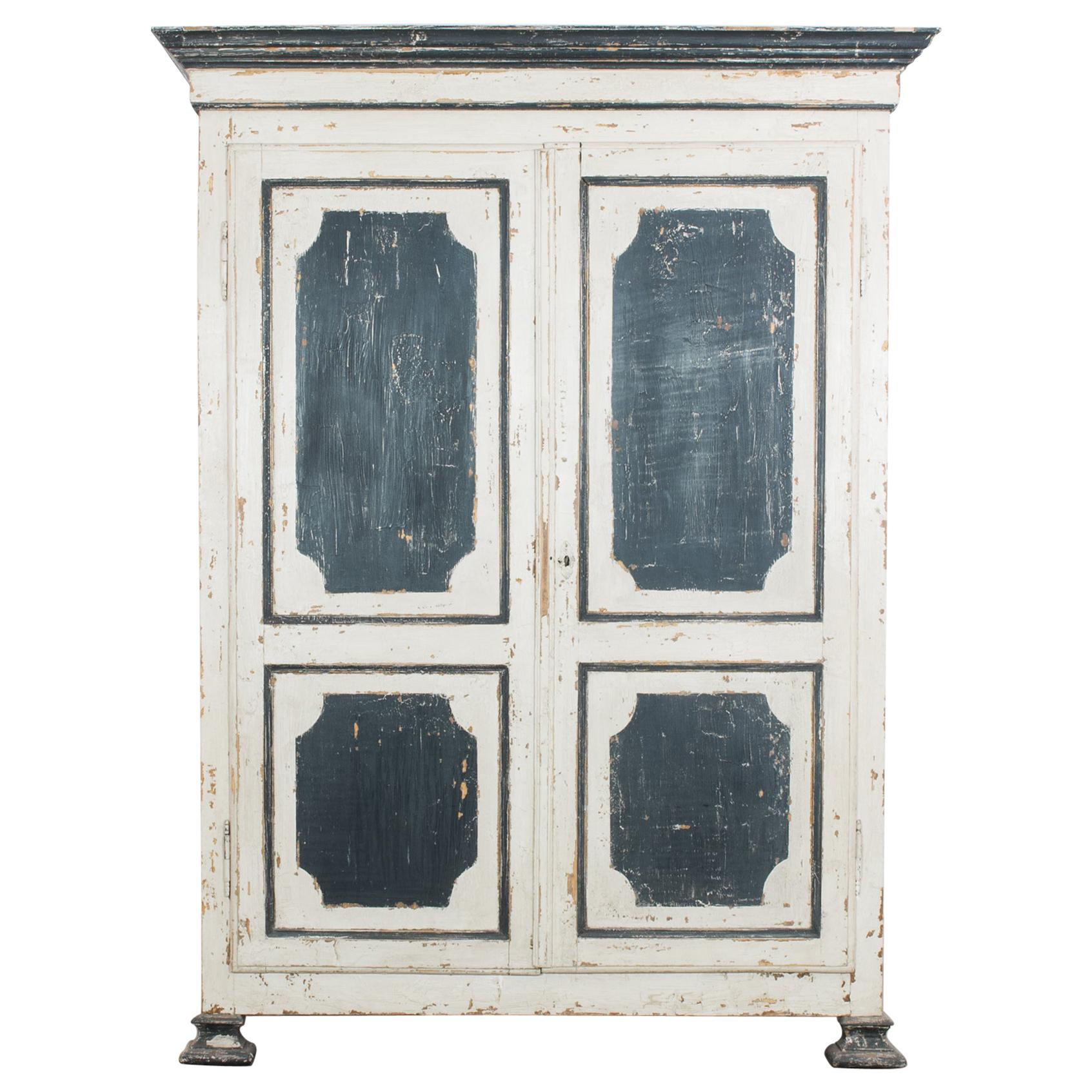 1880s Belgian Black and White Patinated Armoire