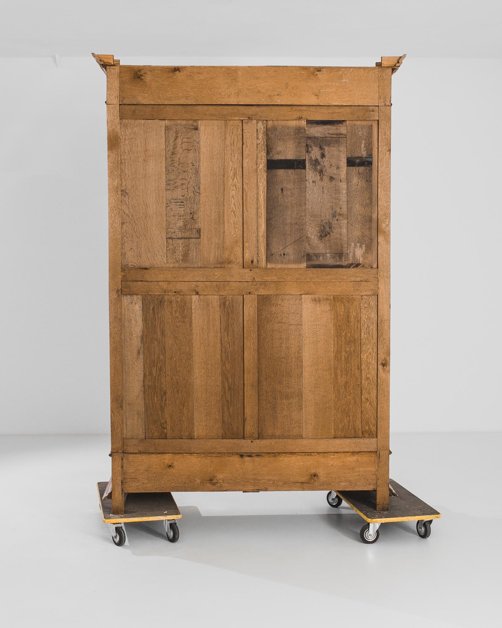 Hand-Carved 1880s Belgian Bleached Oak Armoire