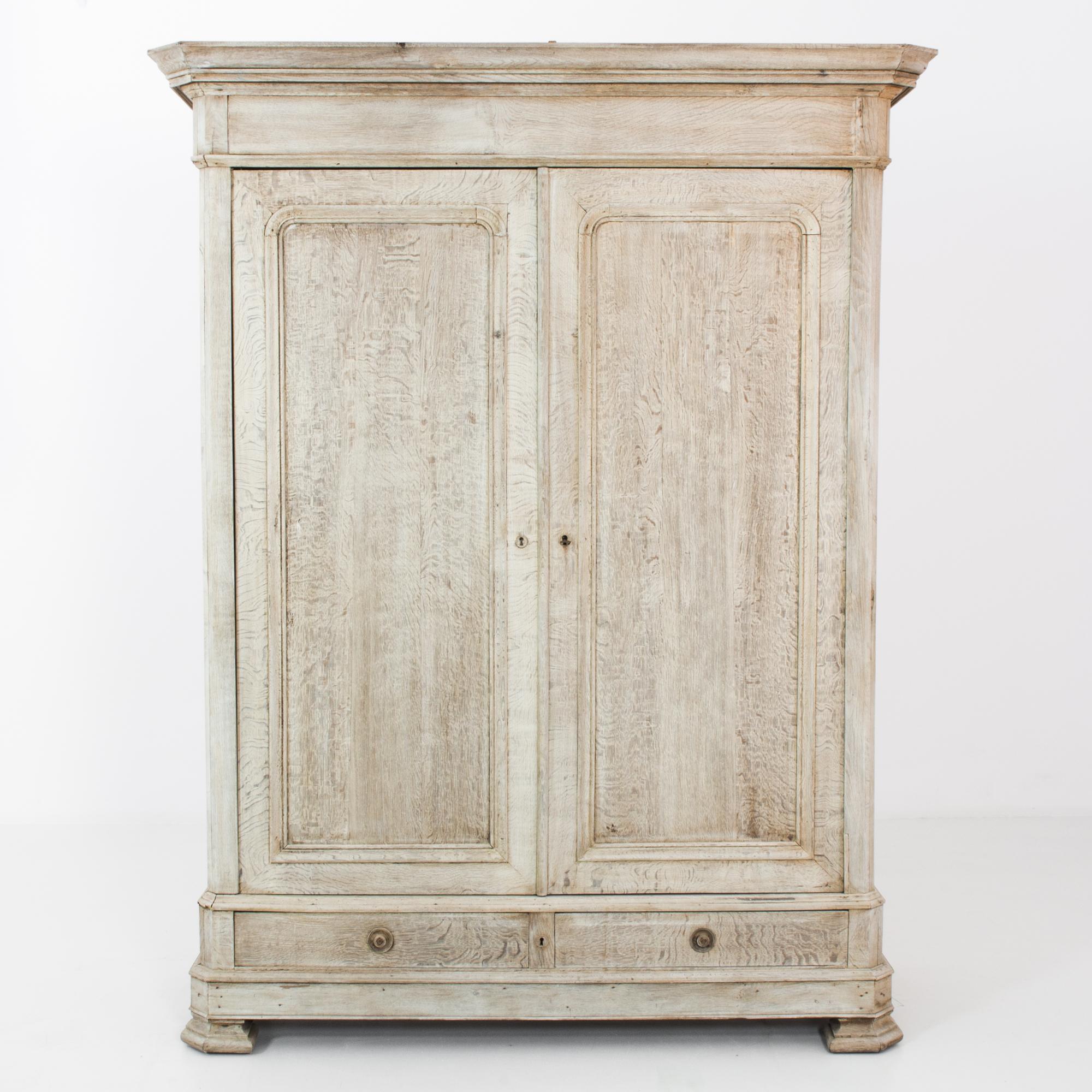 1880s Belgian Bleached Oak Armoire In Good Condition In High Point, NC