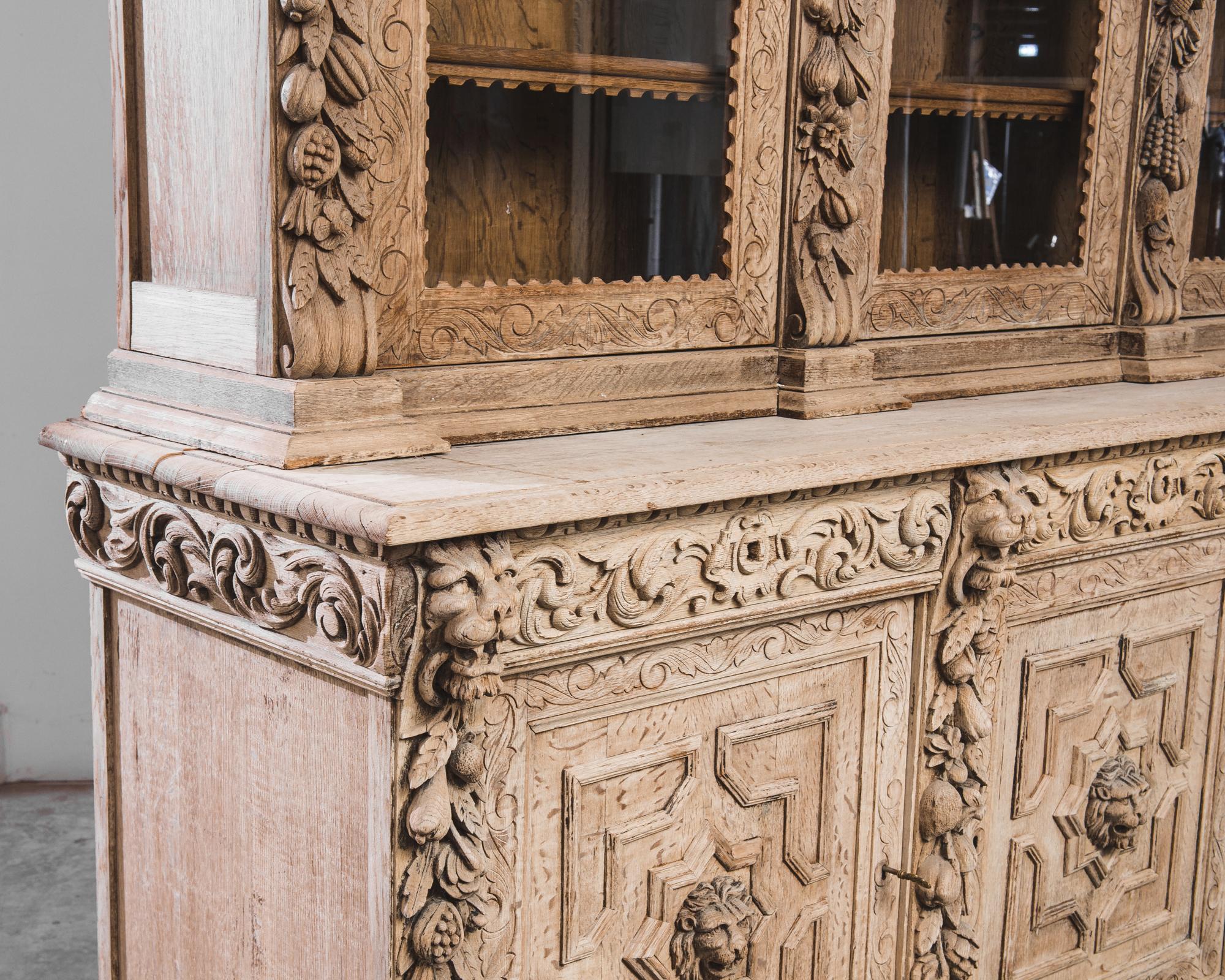 Baroque Revival 1880s Belgian Bleached Oak Cabinet