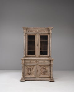 1880s Belgian Oak Vitrine with Ornate Carvings