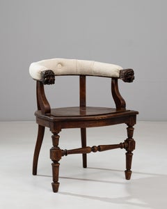 1880s Belgian Regency Wooden Tub Armchair With Carved Lion Heads