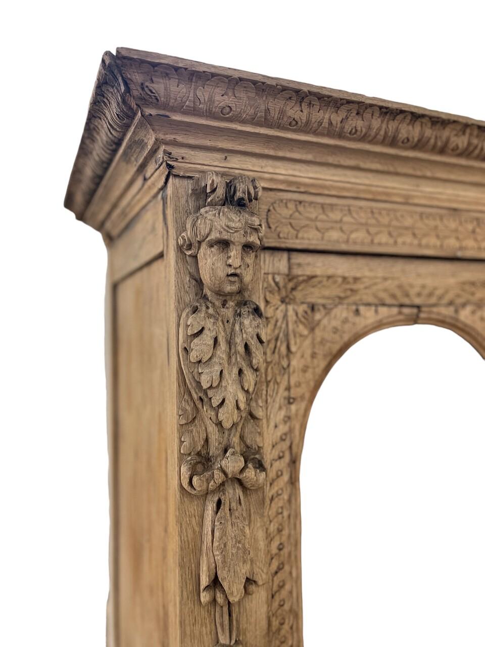 French Provincial 1880's Bleached / Carved Oak French Bookcase