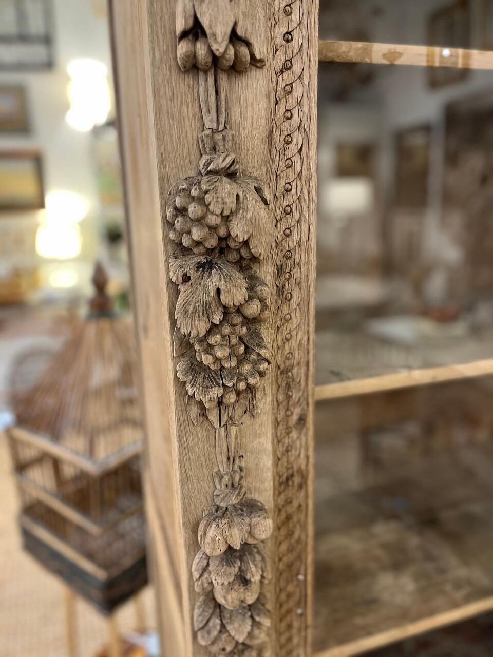 1880's Bleached / Carved Oak French Bookcase In Good Condition In Houston, TX