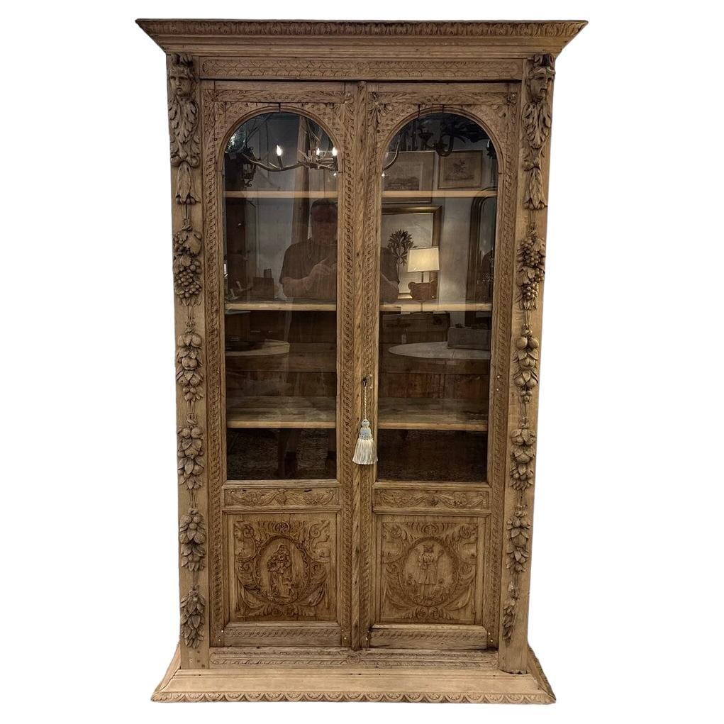 1880's Bleached / Carved Oak French Bookcase For Sale