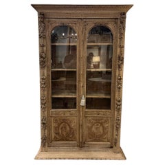 Used 1880's Bleached / Carved Oak French Bookcase